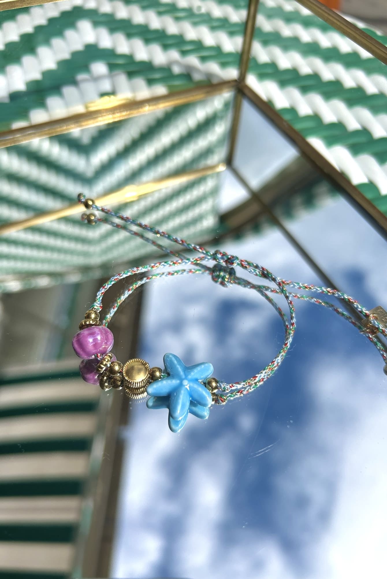 Bracelet femme cordon et perle étoile de mer turquoise