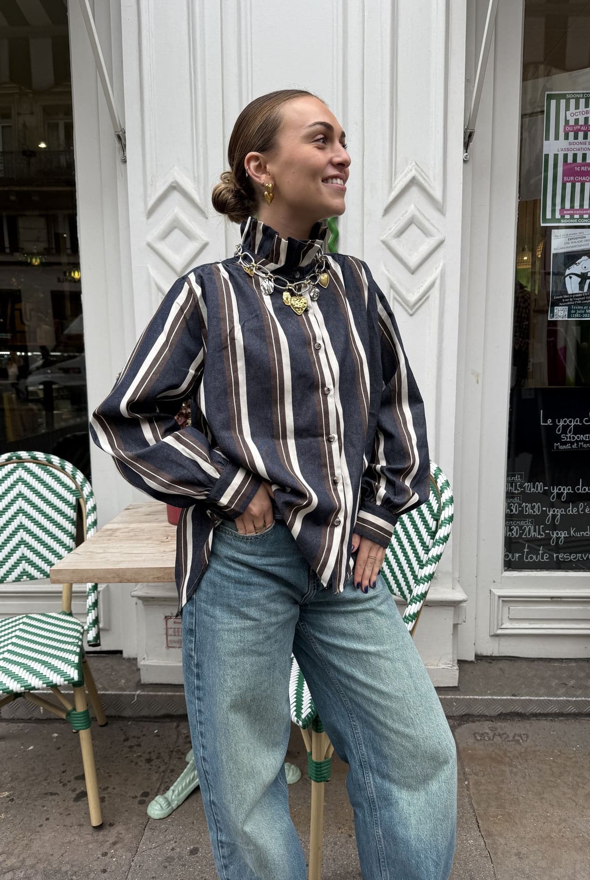 chemise col montant bleu vue de face