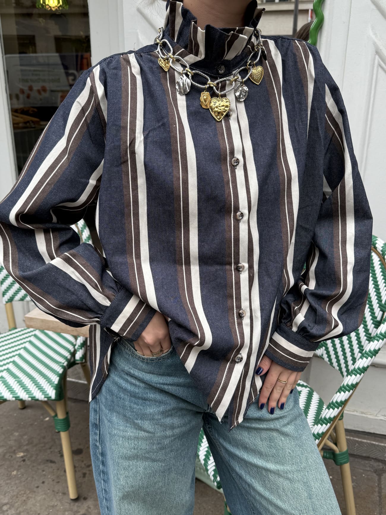 chemise col victorien rayure bleu et blanche