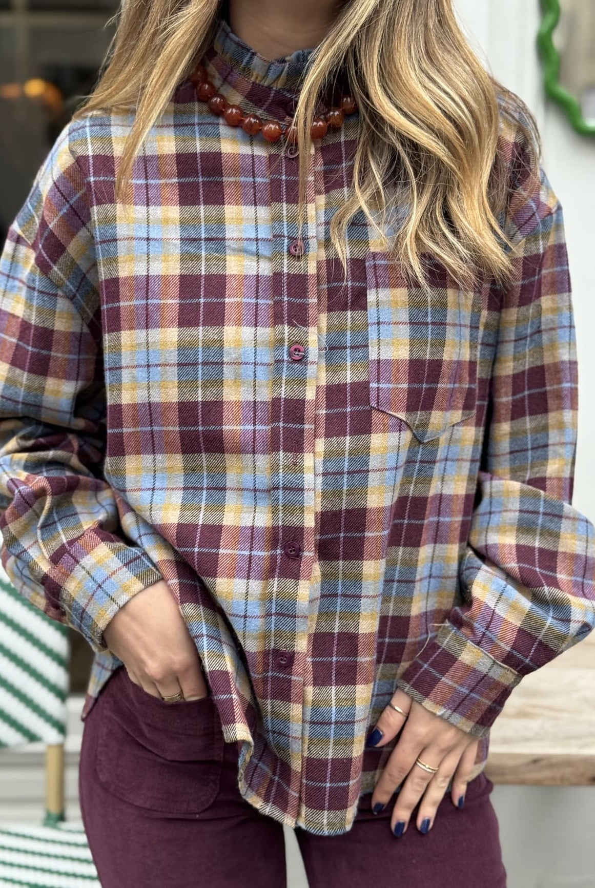 chemise ecossaise bordeaux de face