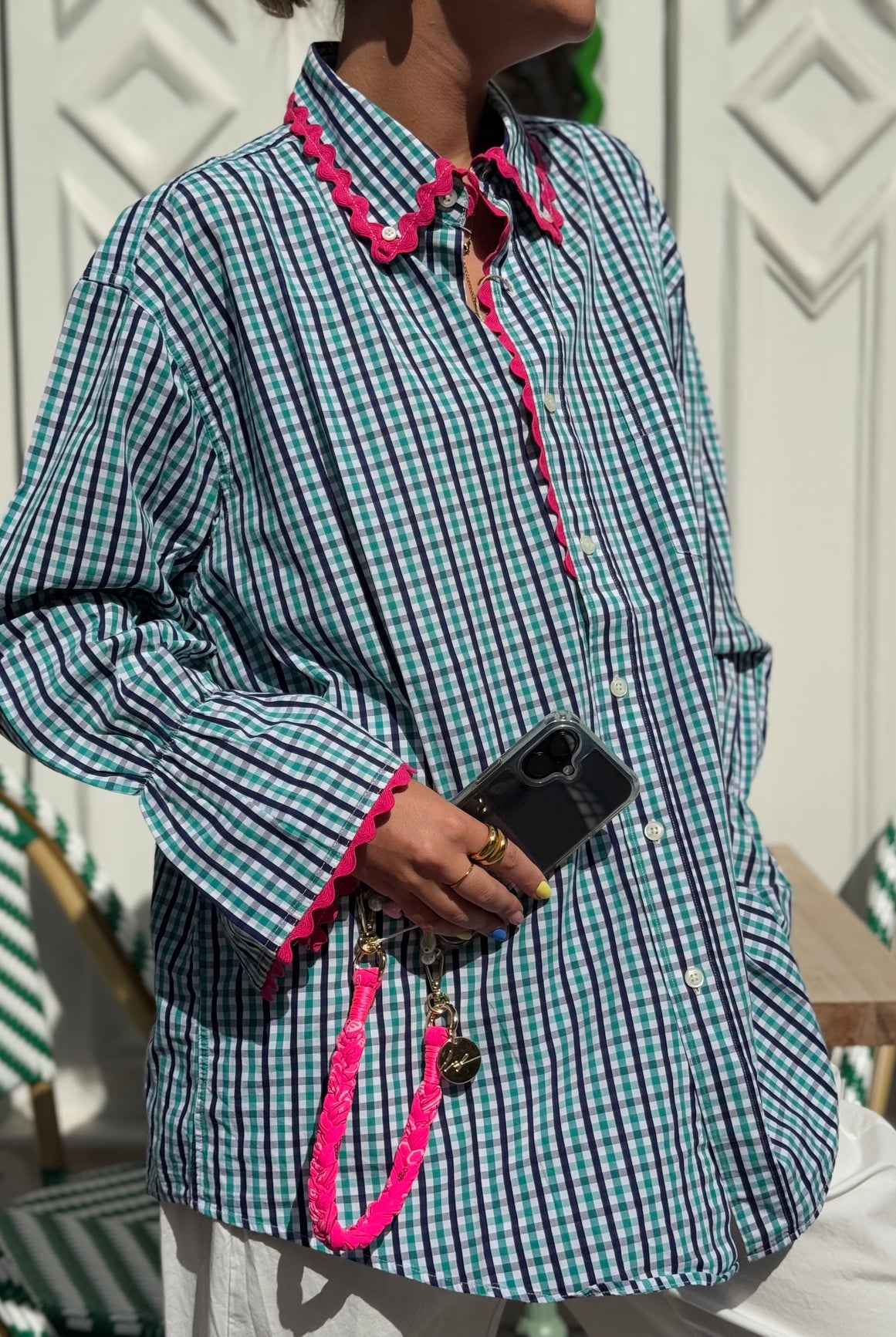 Chemise upcycliée pour femme - à carreaux verts