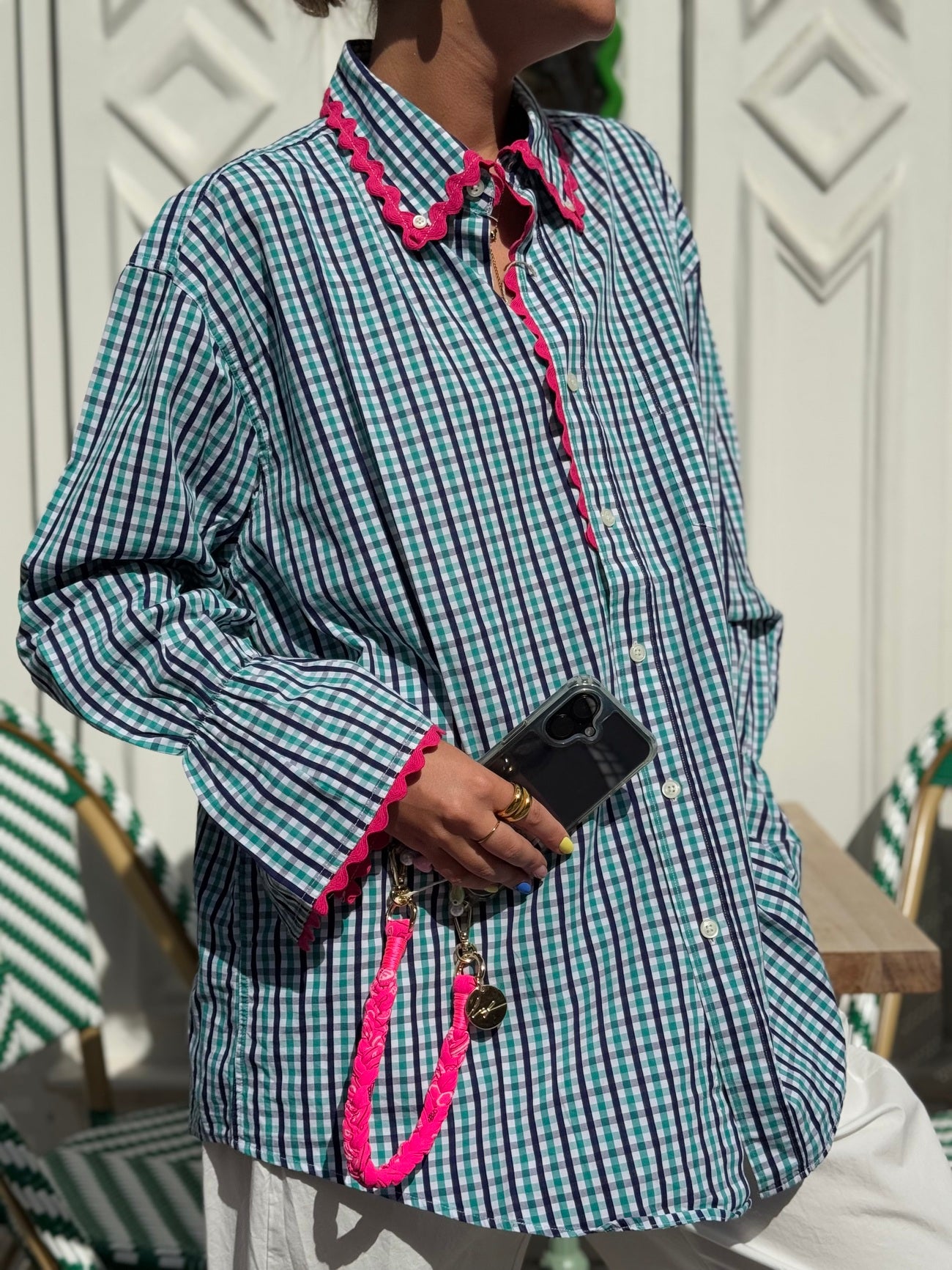 Chemise upcycliée pour femme - à carreaux verts