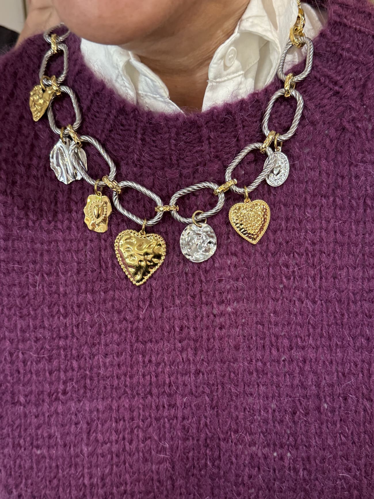 collier breloques en argent et or