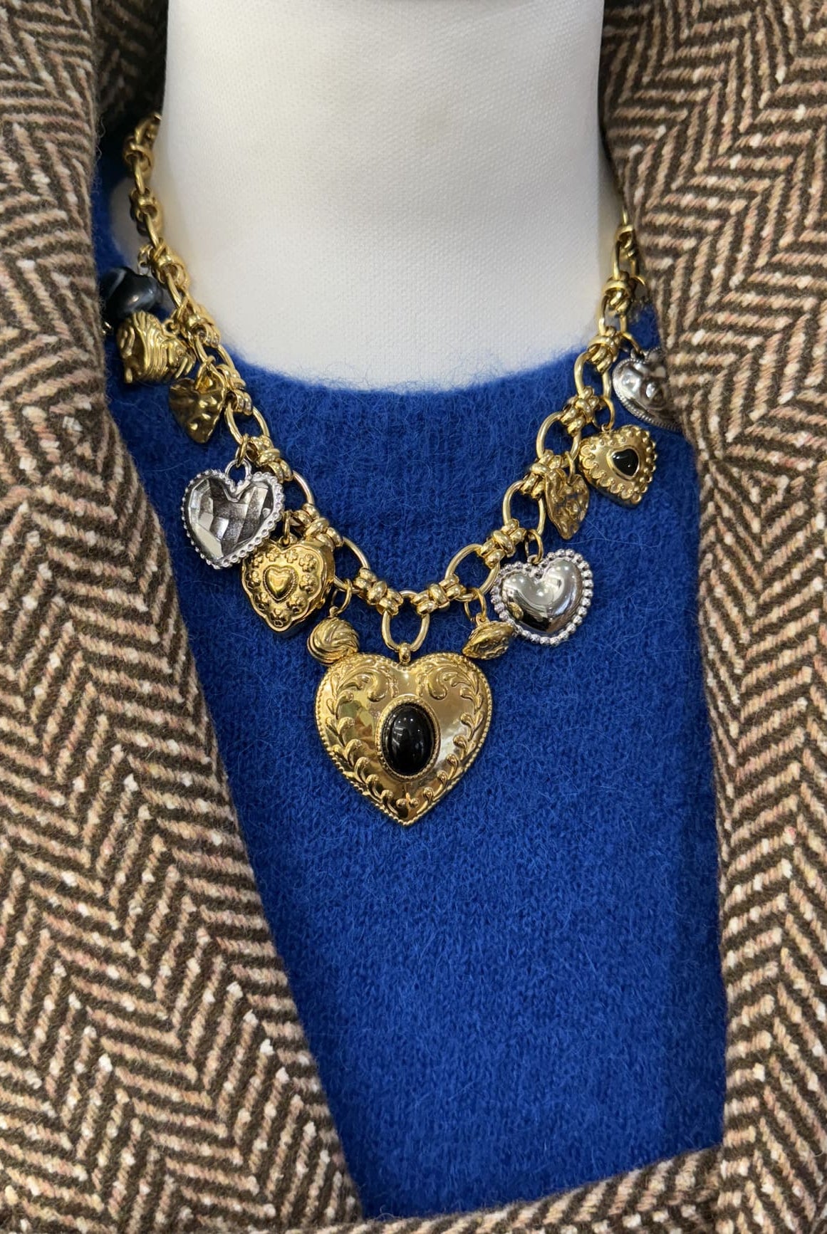 collier breloque coeur argent et or