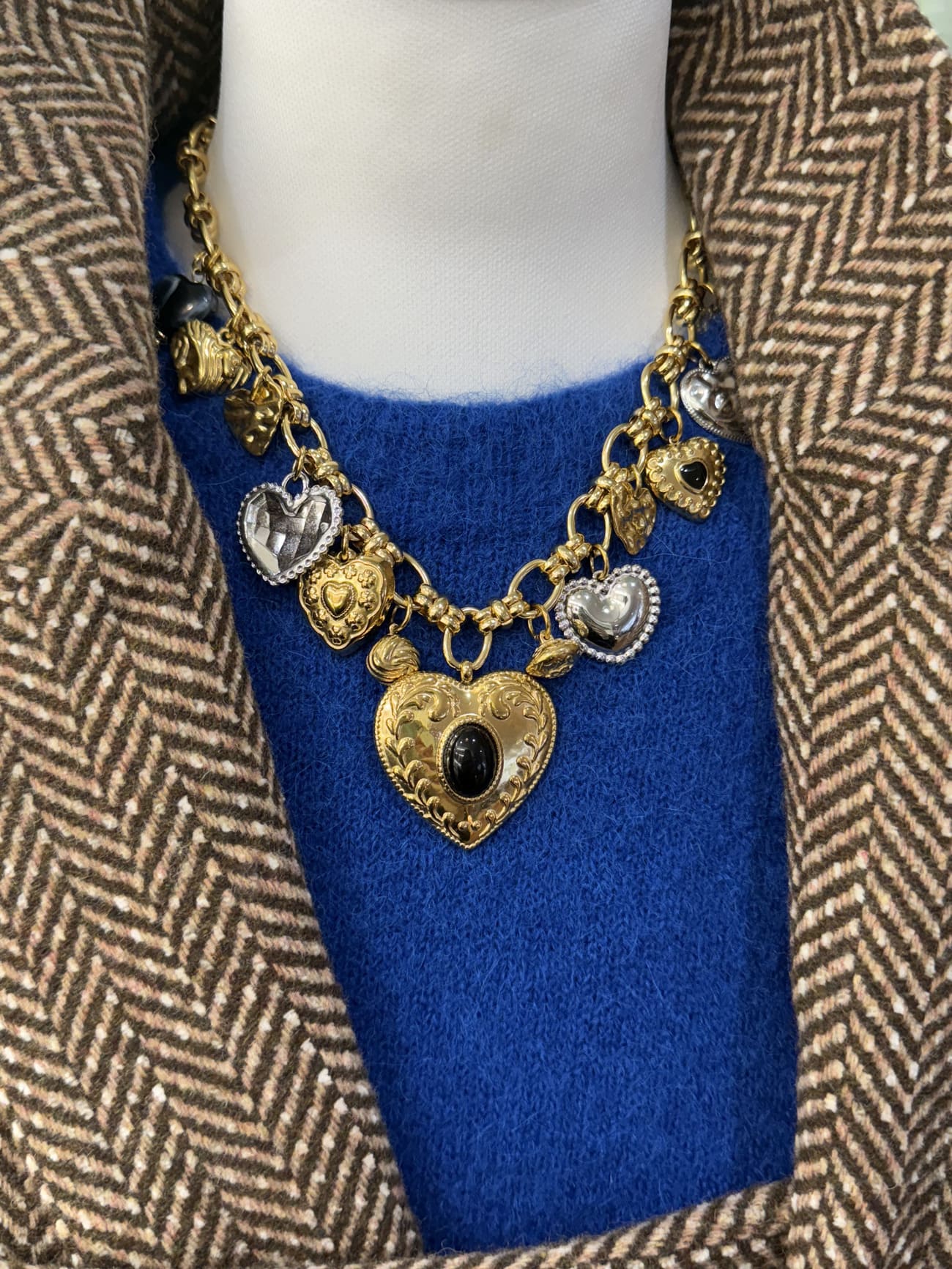 collier breloque coeur argent et or