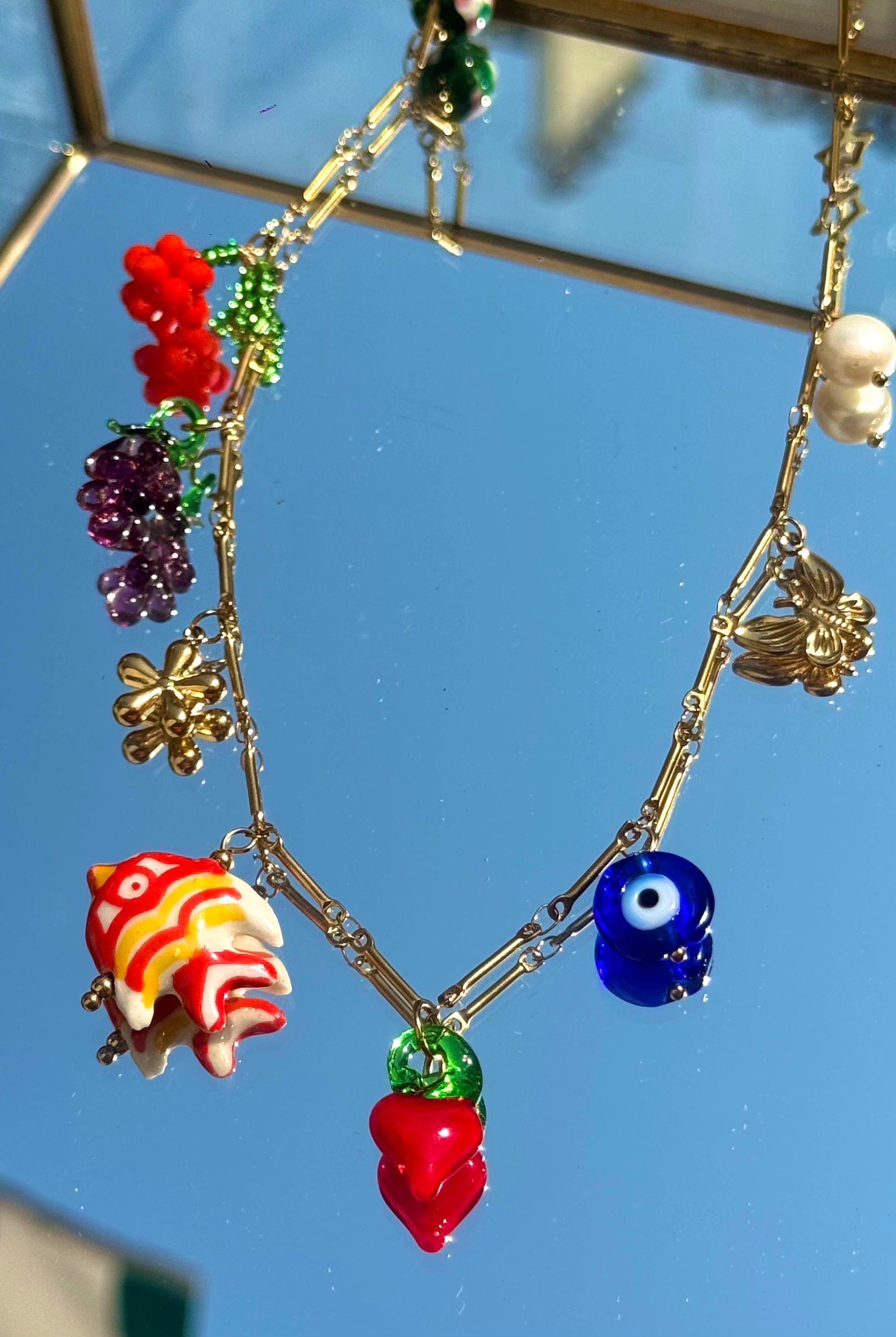 Collier doré à pampilles colorées – bijou femme en acier inoxydable