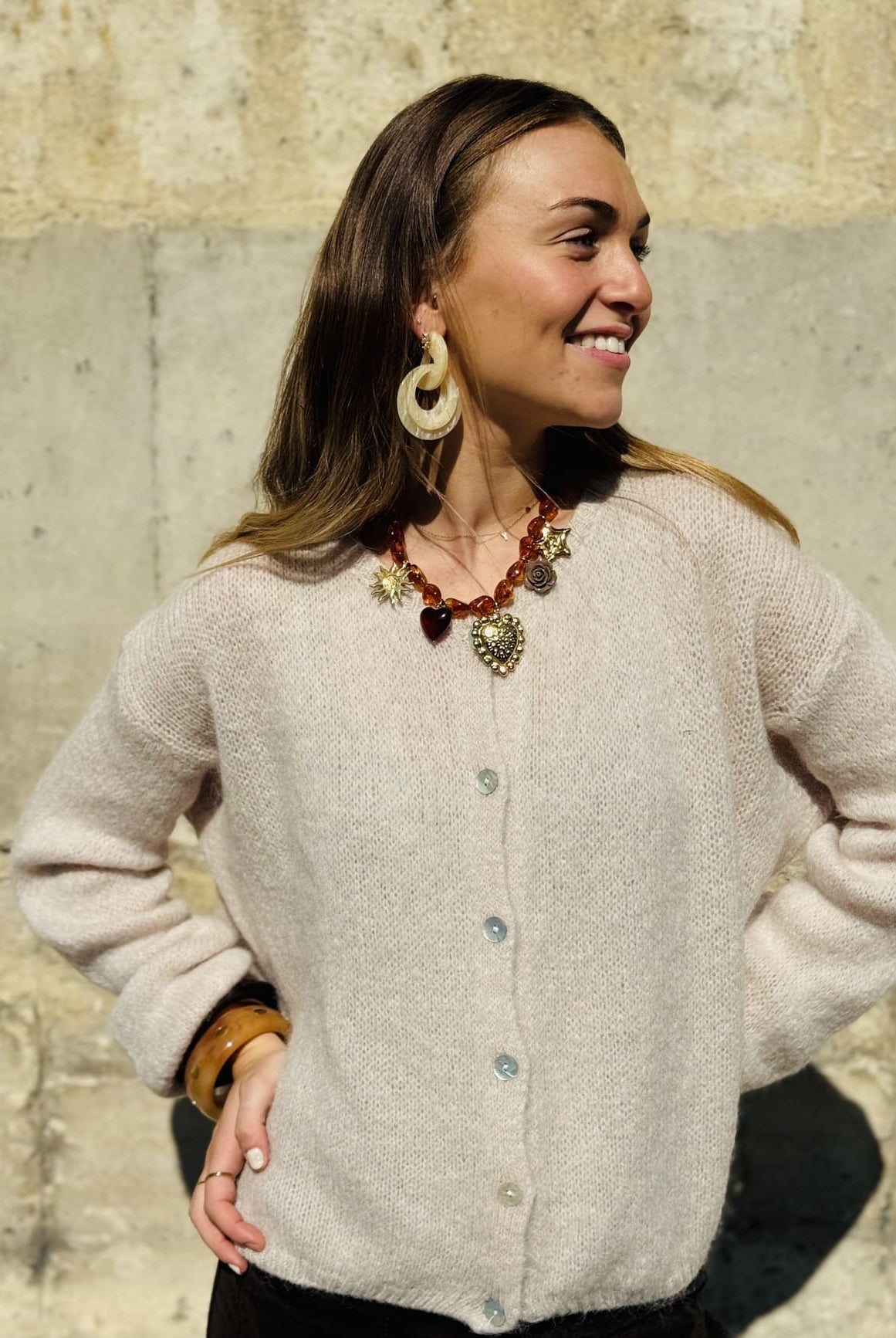 Gilet en mohair beige vu de face