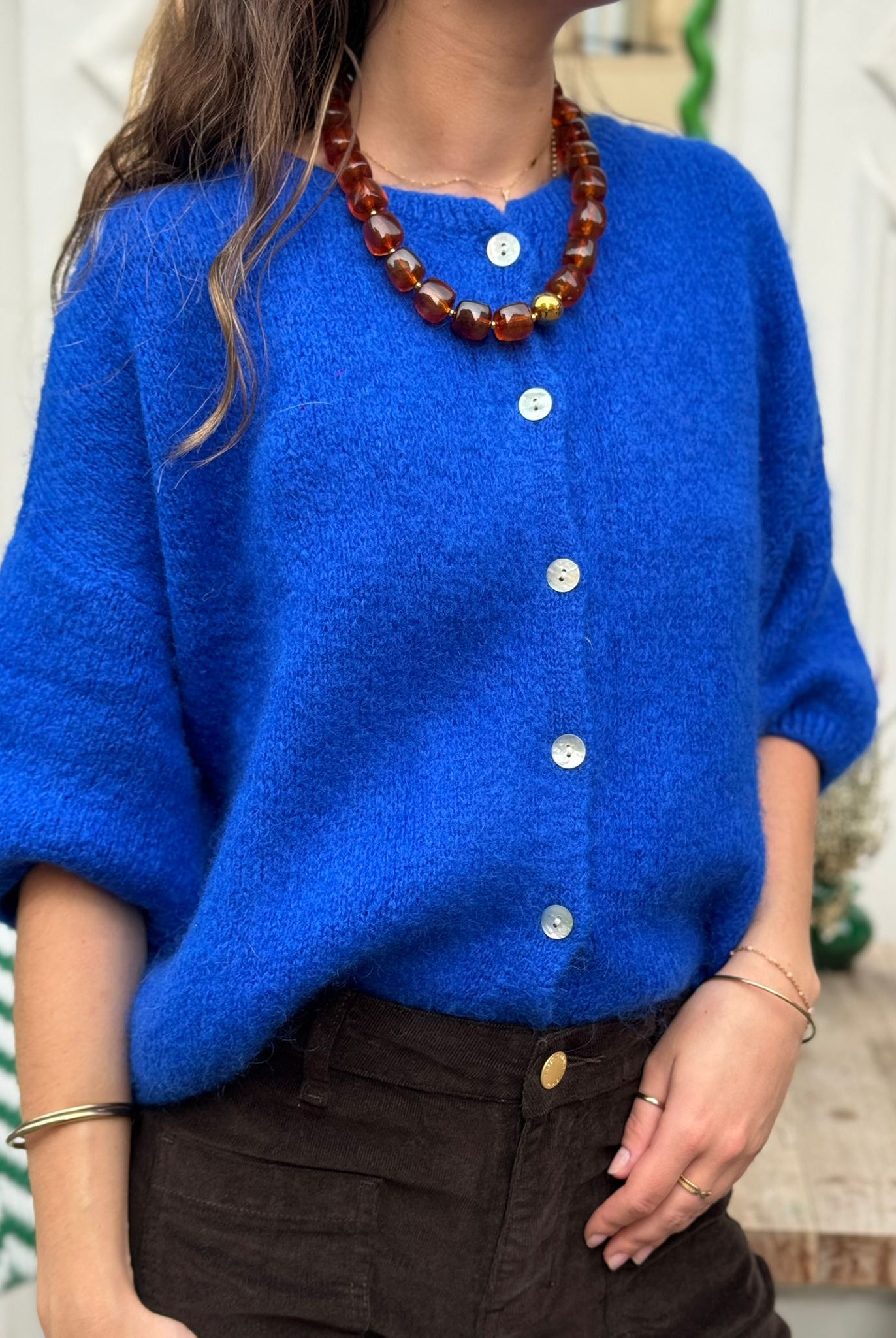 Gilet bleu roi manches 3/4