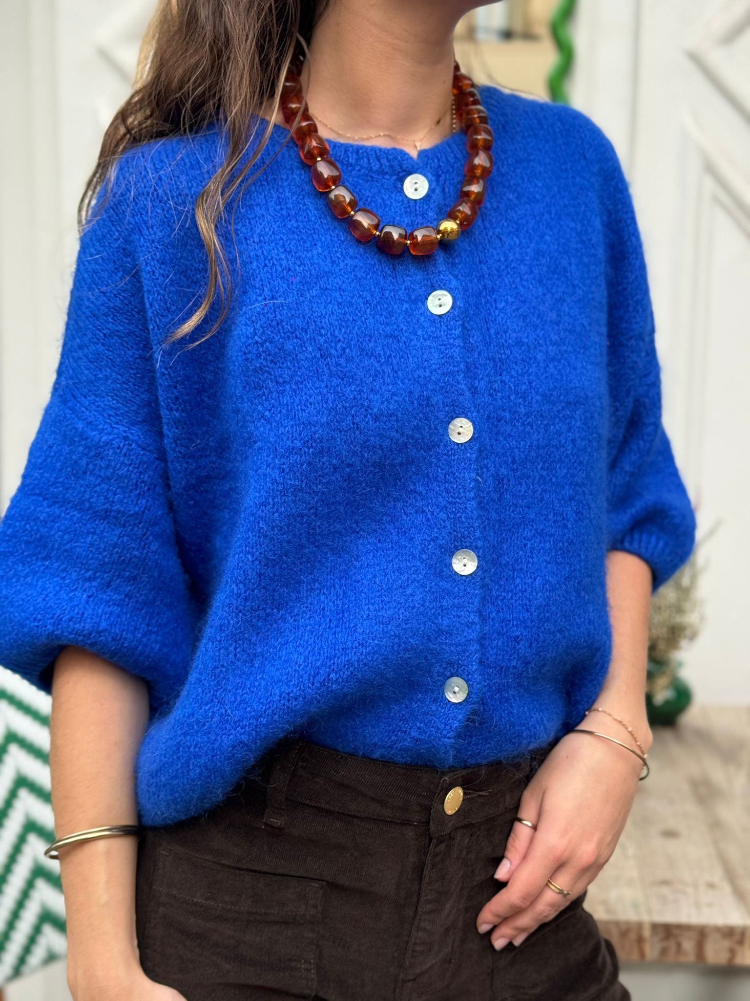 Gilet bleu roi manches 3/4