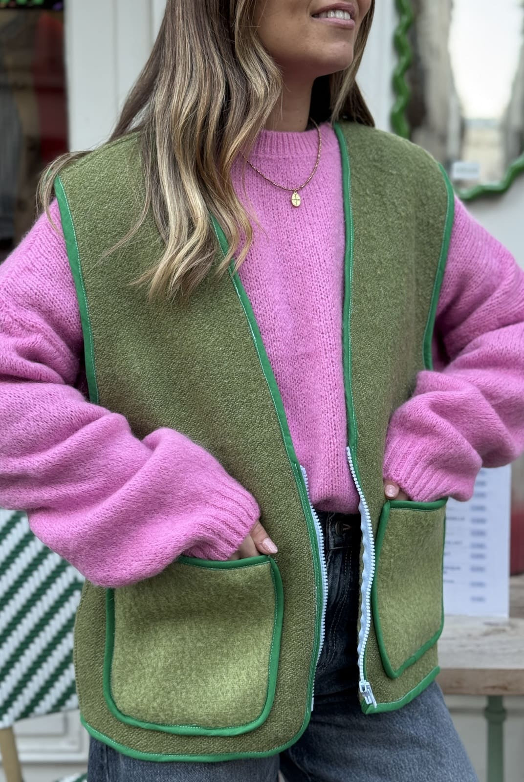 Gilet de laine vert upcyclé