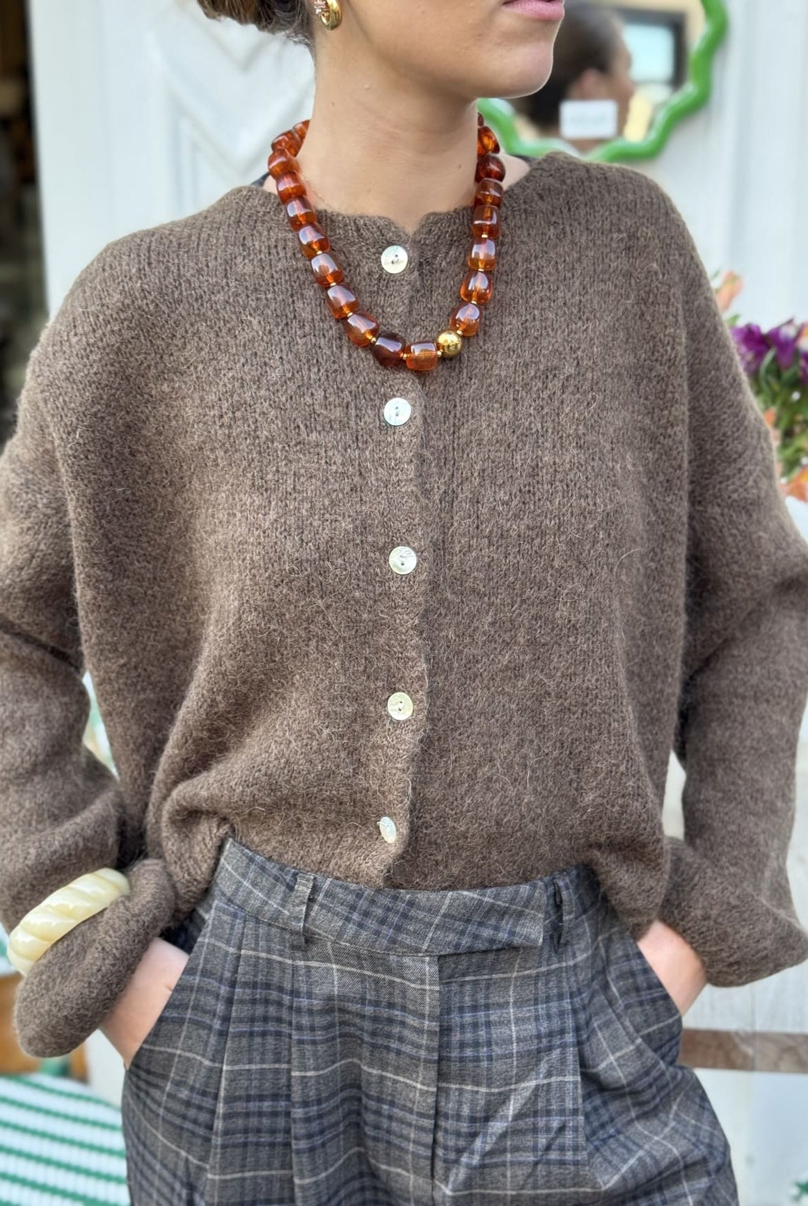 Gilet marron en alpaga vu de face