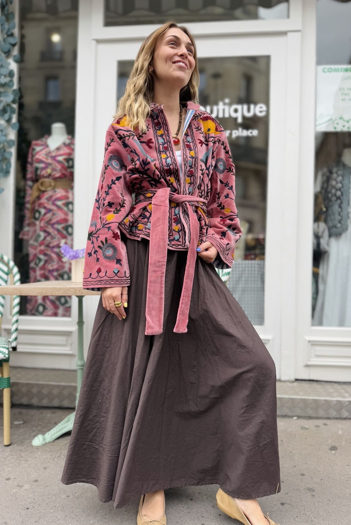 Jupe longue corolle chocolat