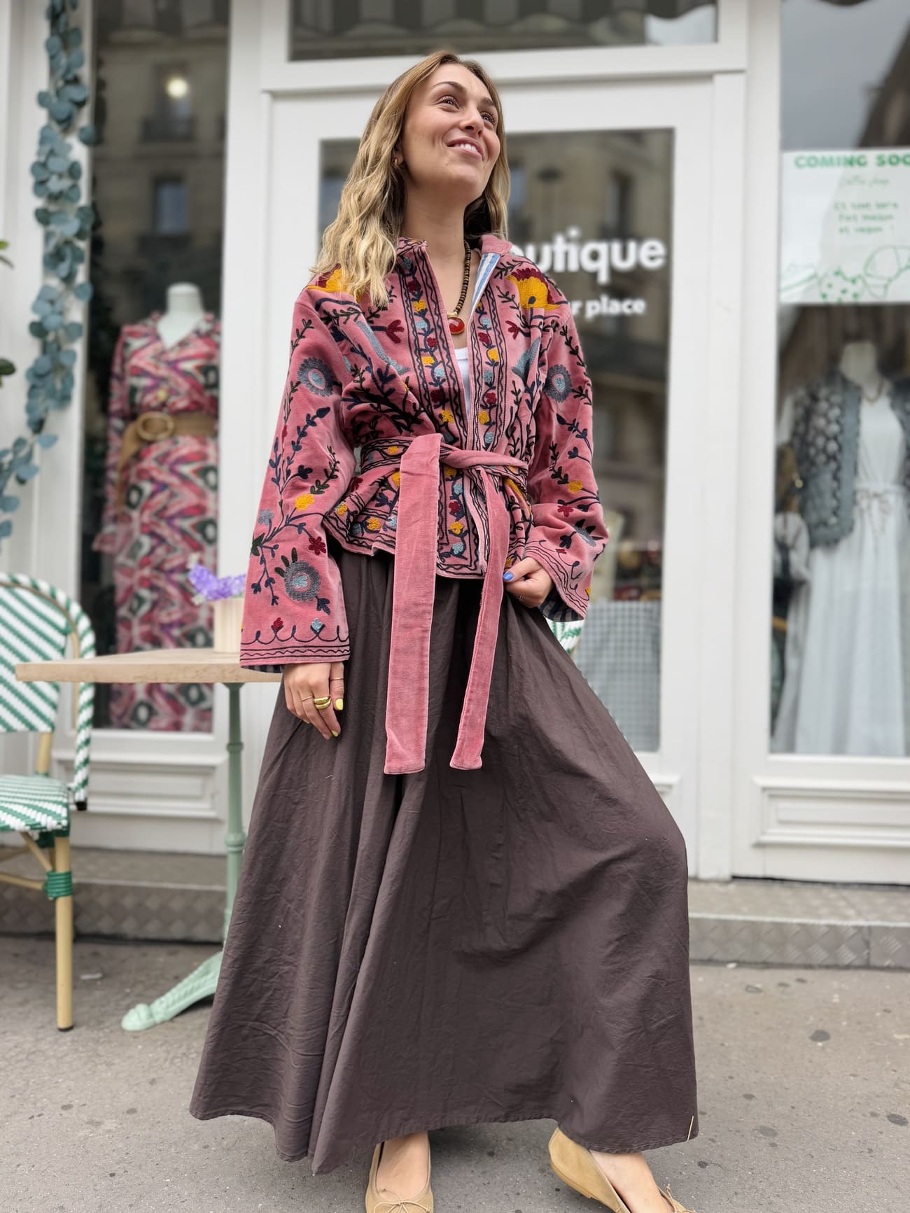 Jupe longue corolle chocolat