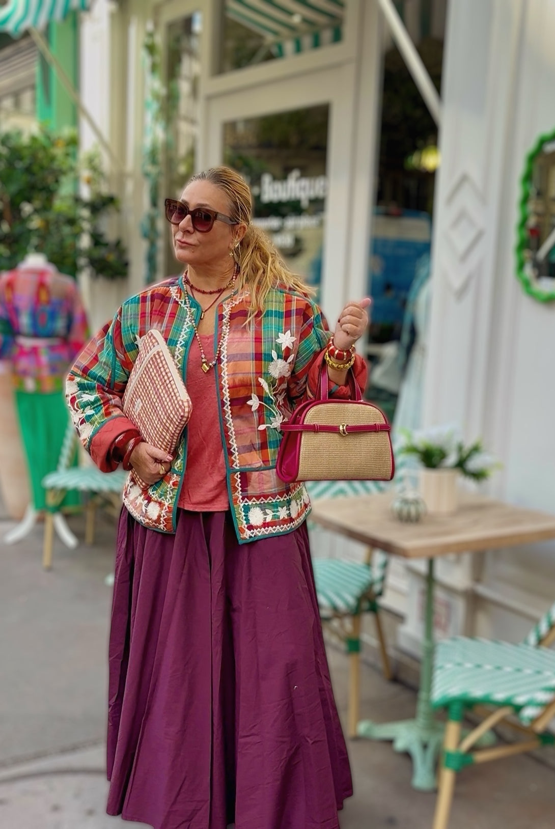 Jupe longue fluide coupe corolle en coton bordeau