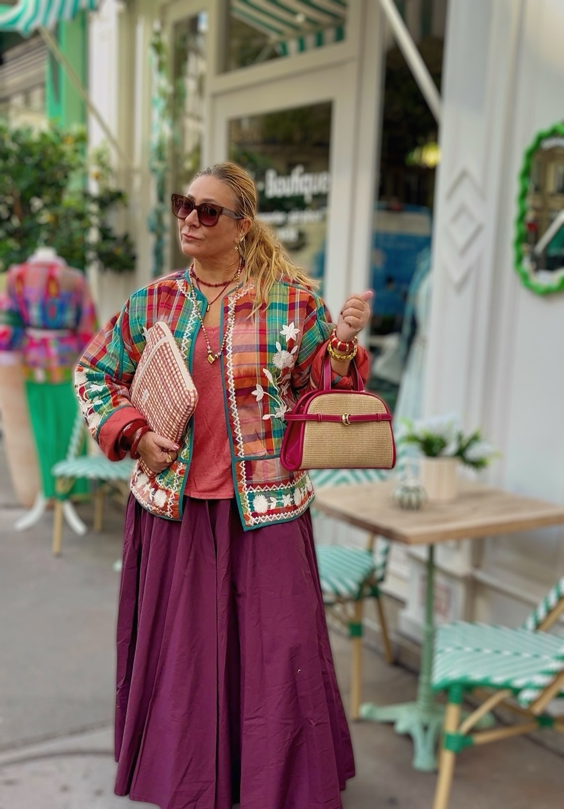 Jupe longue fluide coupe corolle en coton bordeau