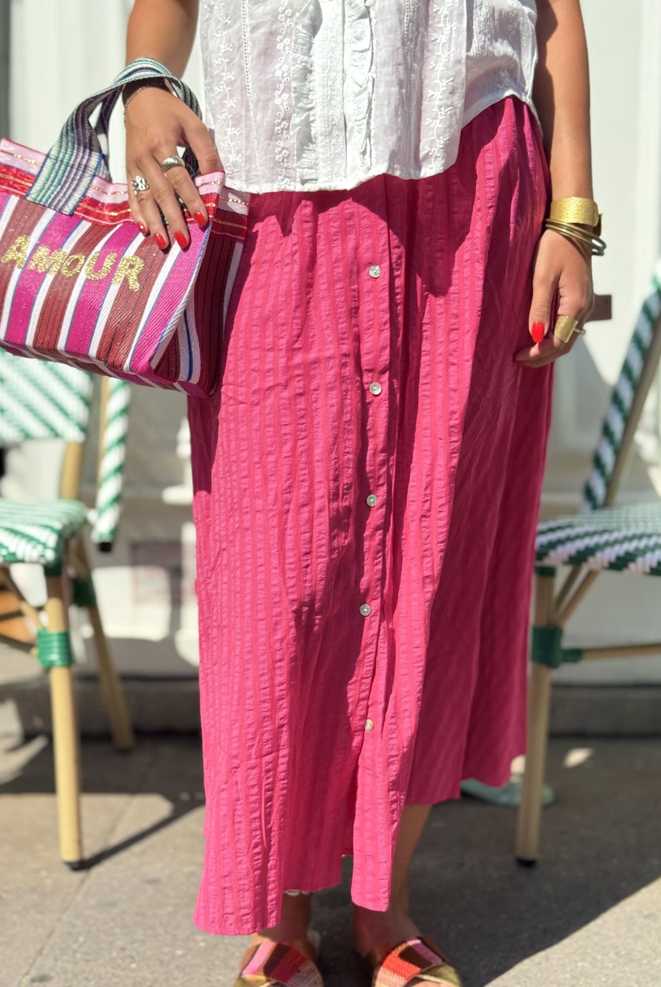 Jupe été fuchsia vue de face portée – mode été femme