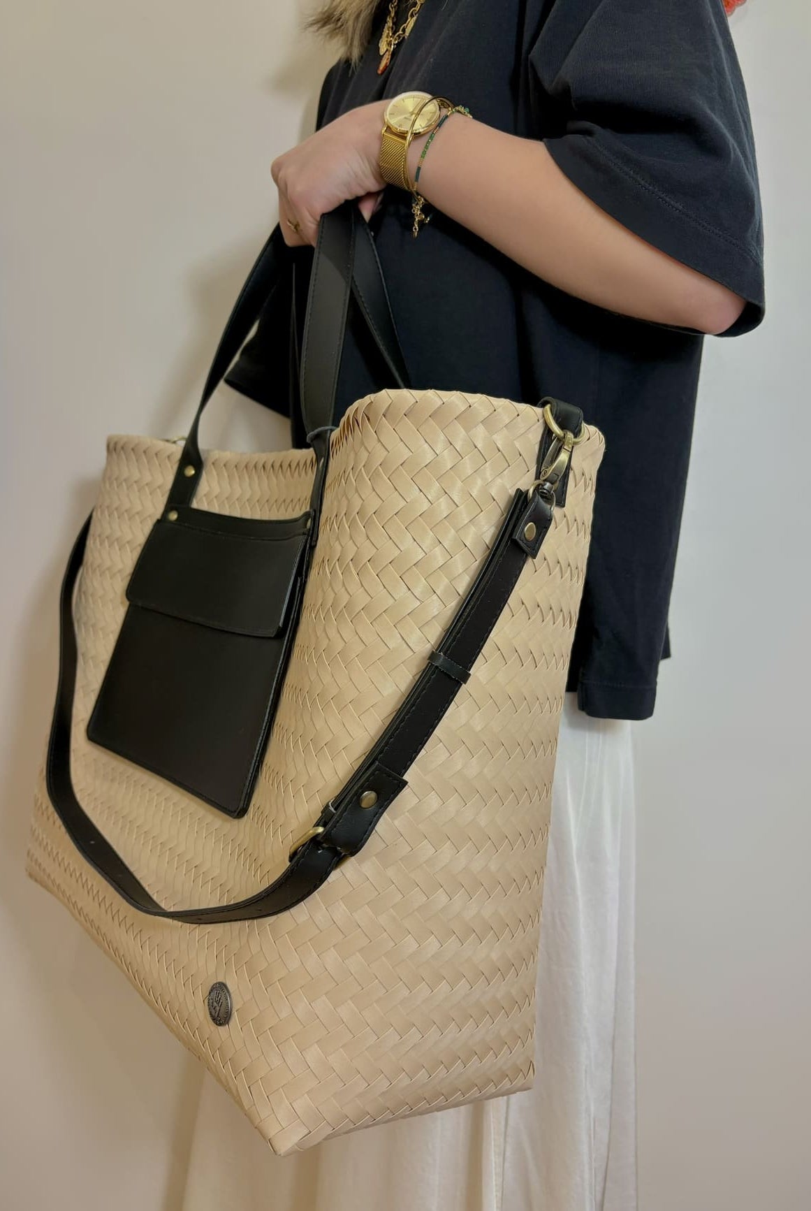 Panier Percey Handed By porté main – format XXL, pratique et élégant avec pochette extérieure
