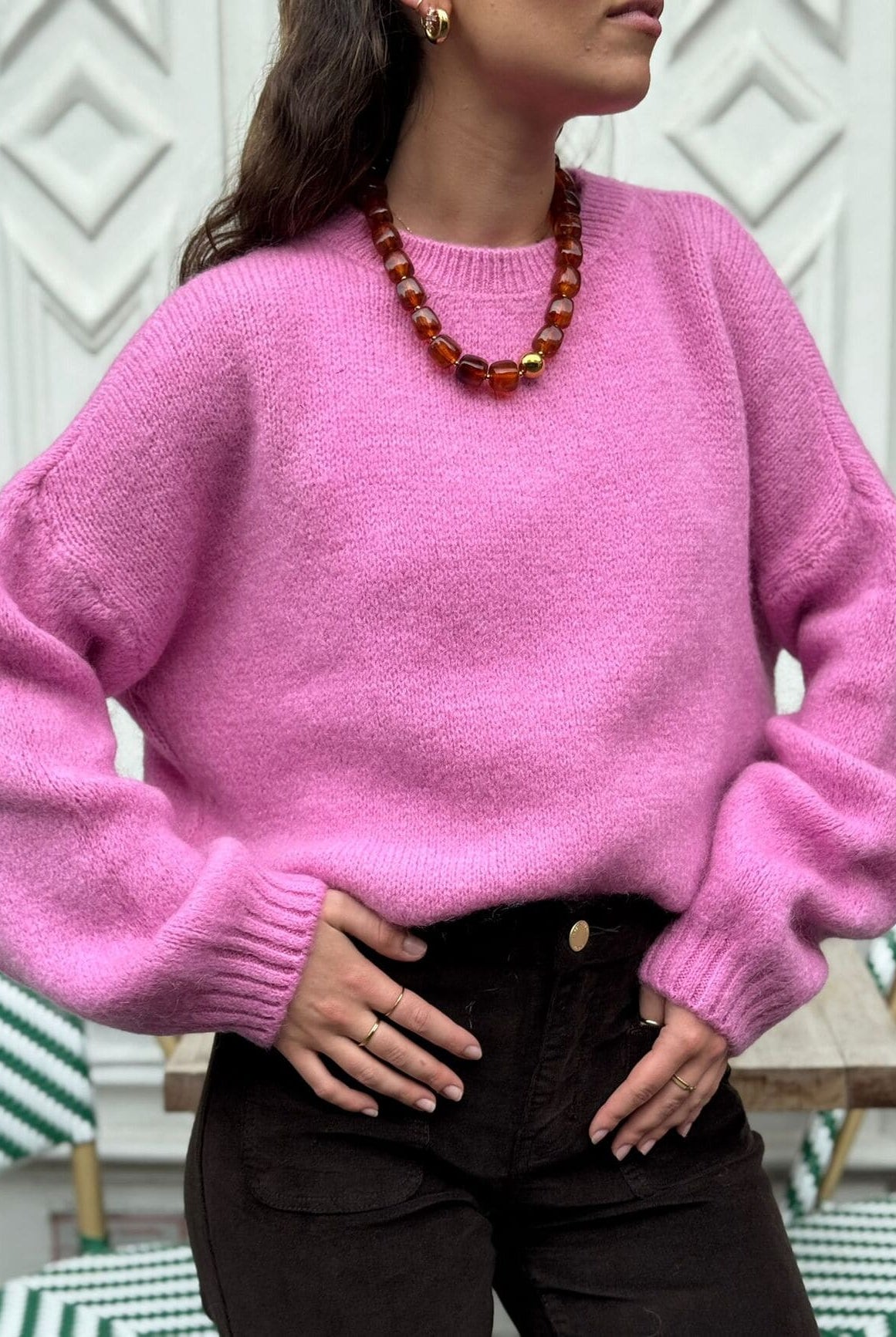 Pull mohair manches longues rose