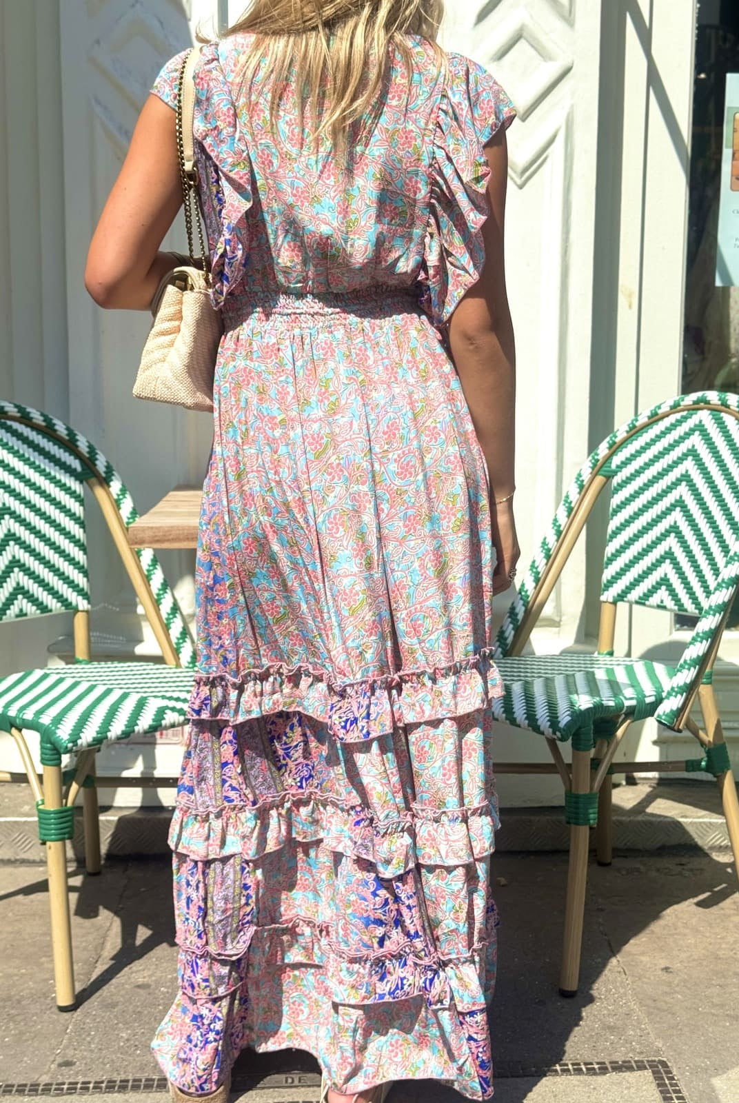 Robe longue Bleu India – dos fluide – soie été femme