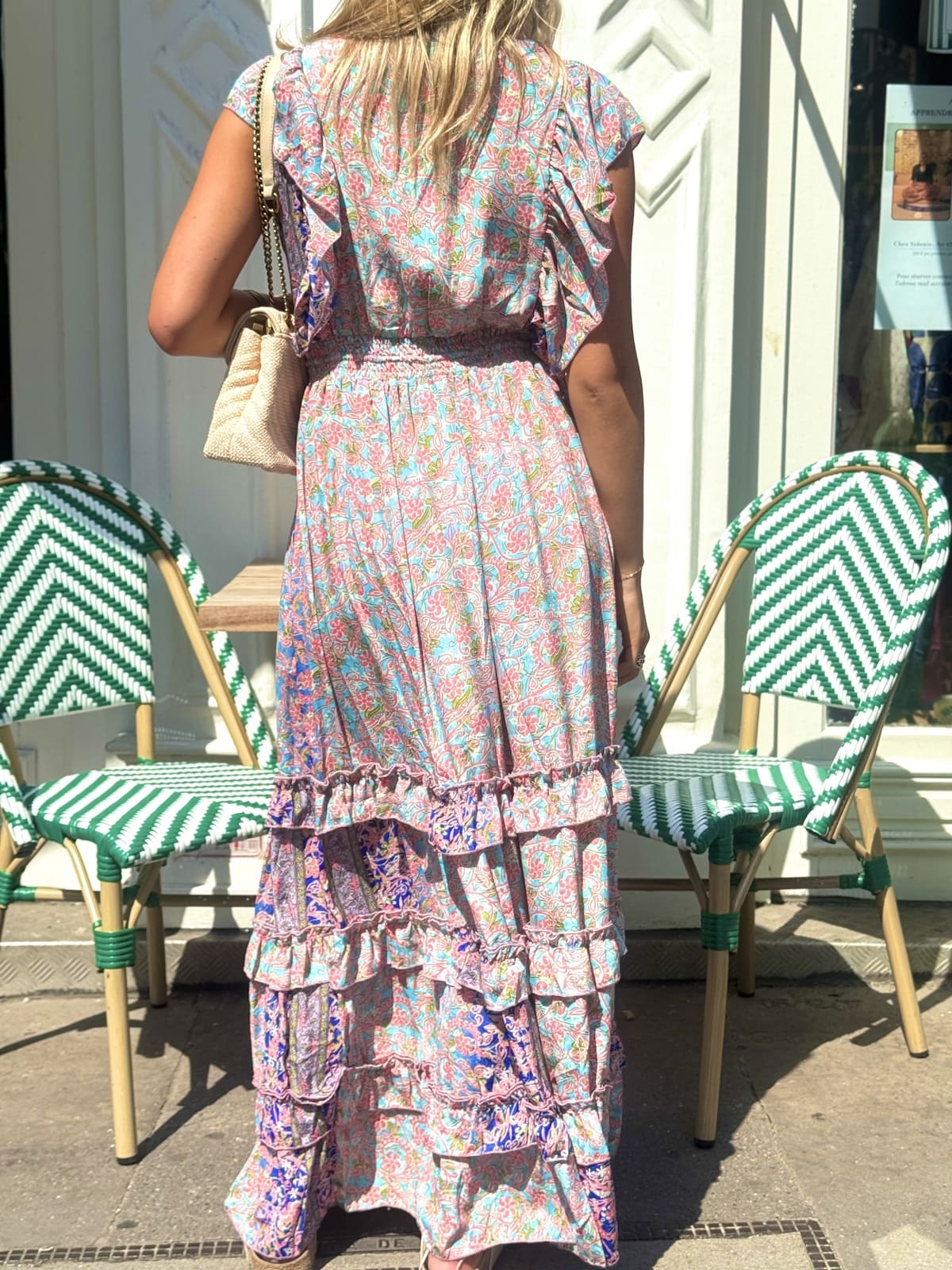 Robe longue Bleu India – dos fluide – soie été femme