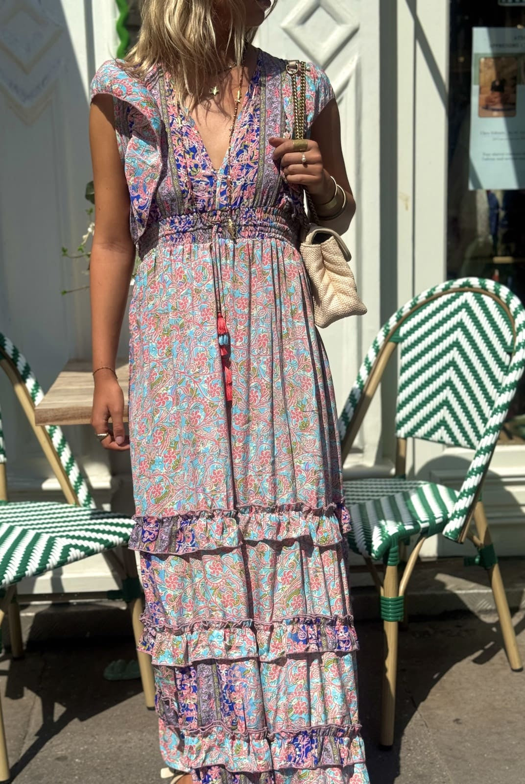 Robe longue Bleu India – vue de face – look bohème chic