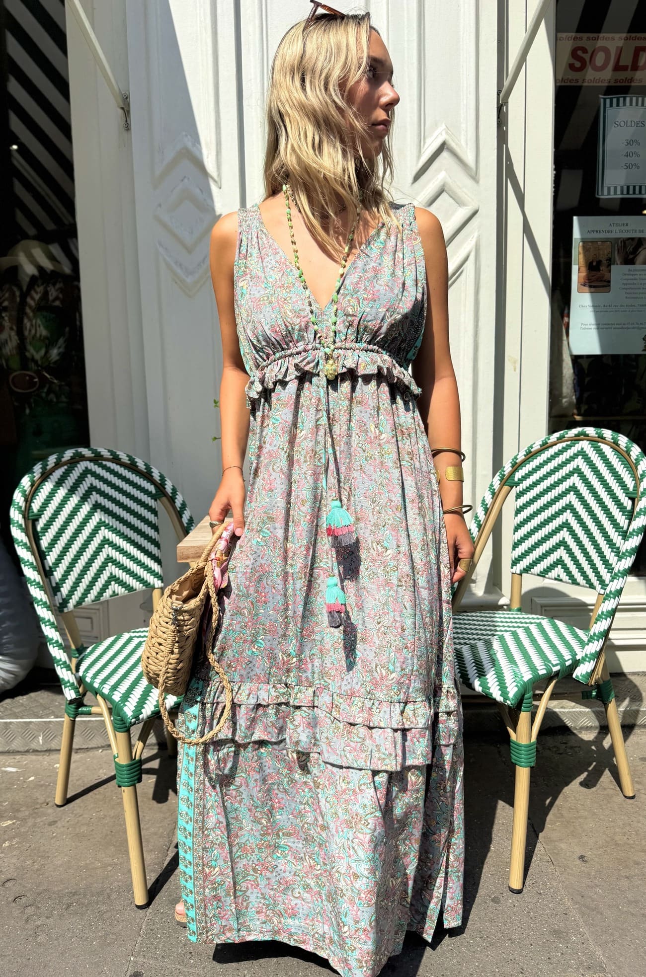 Robe grise fluide longue – vue de face – style casual