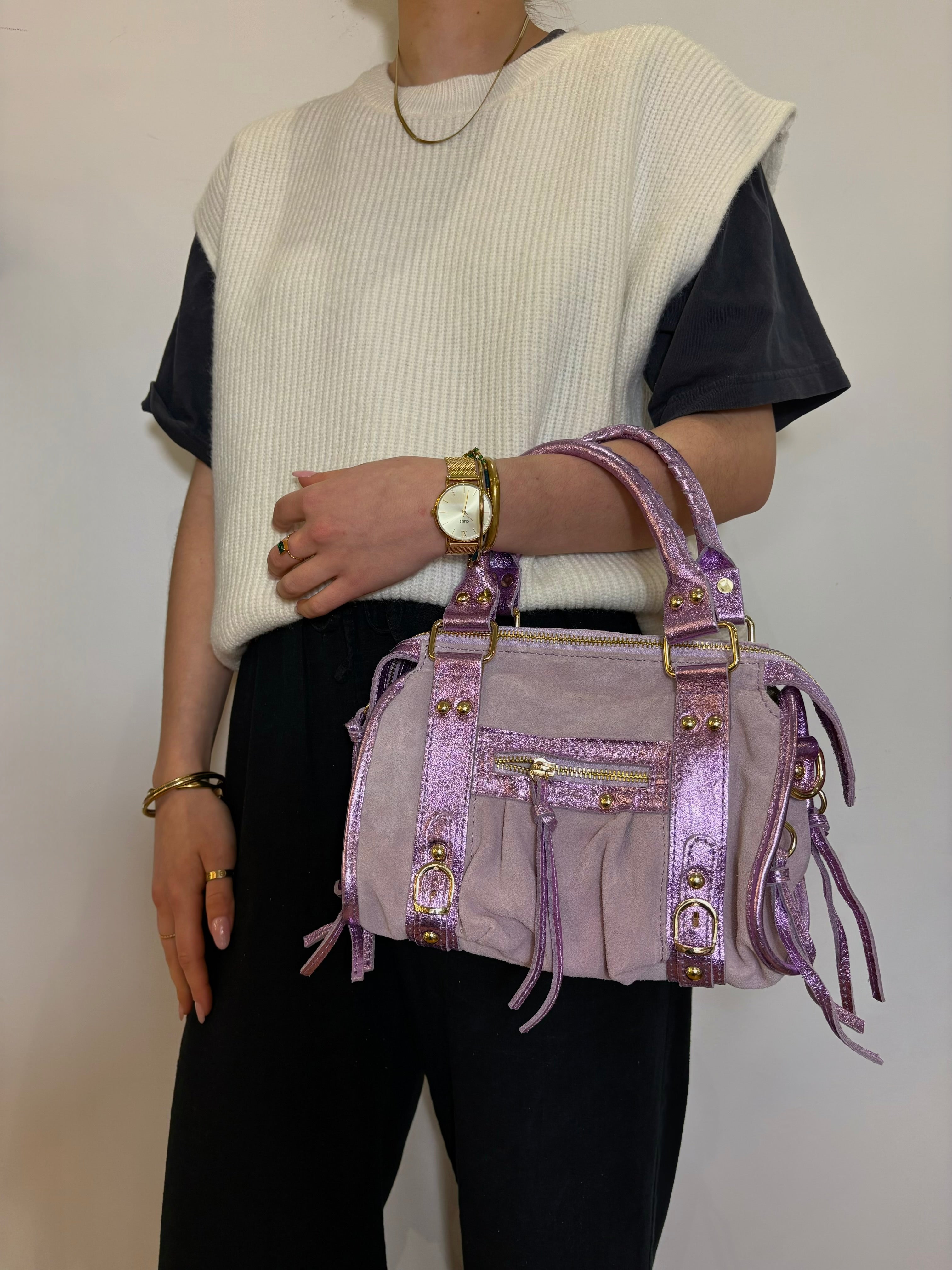 Sac à main City mauve vu de face avec anses