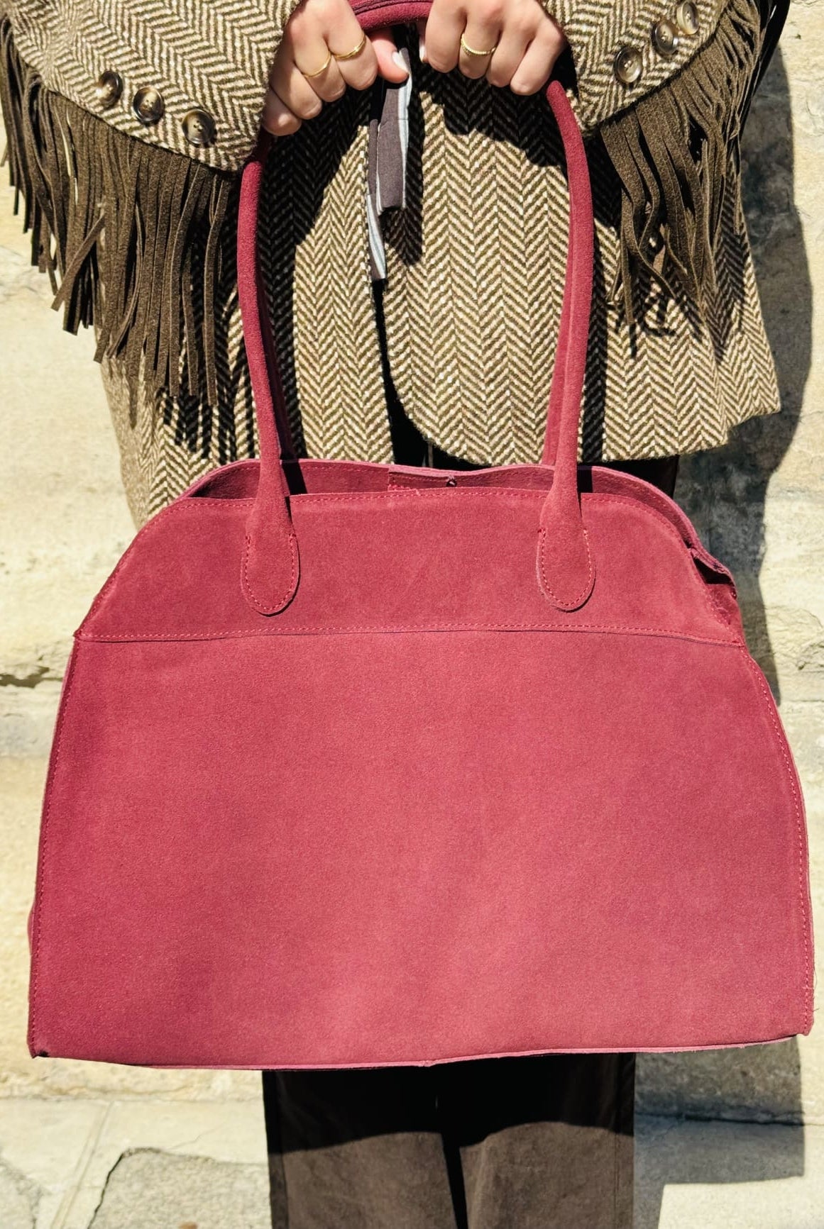 sac en daim bordeaux vue de face