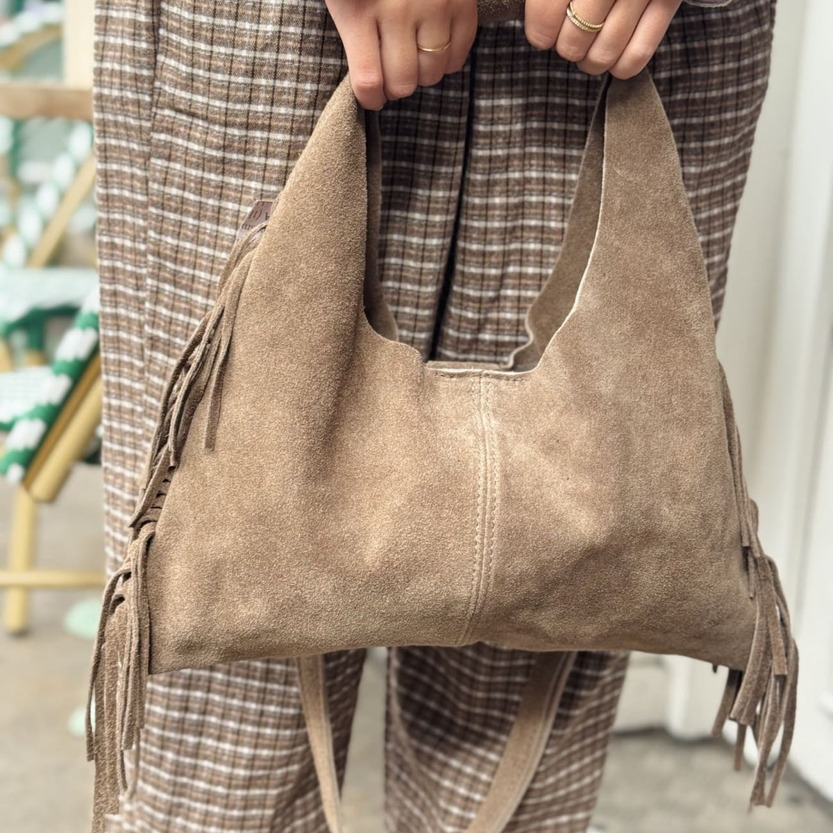 Sac en daim à franges Taupe Sidonie Concept Store