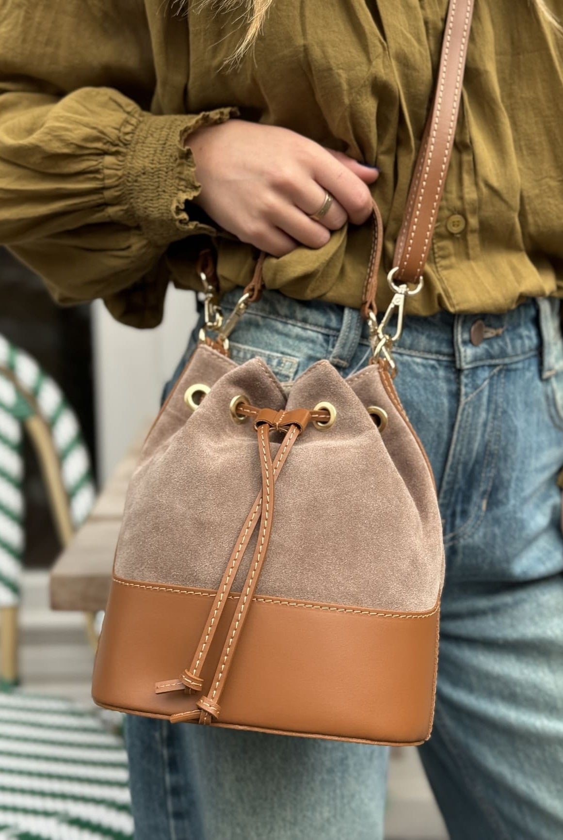 sac seau taupe et camel