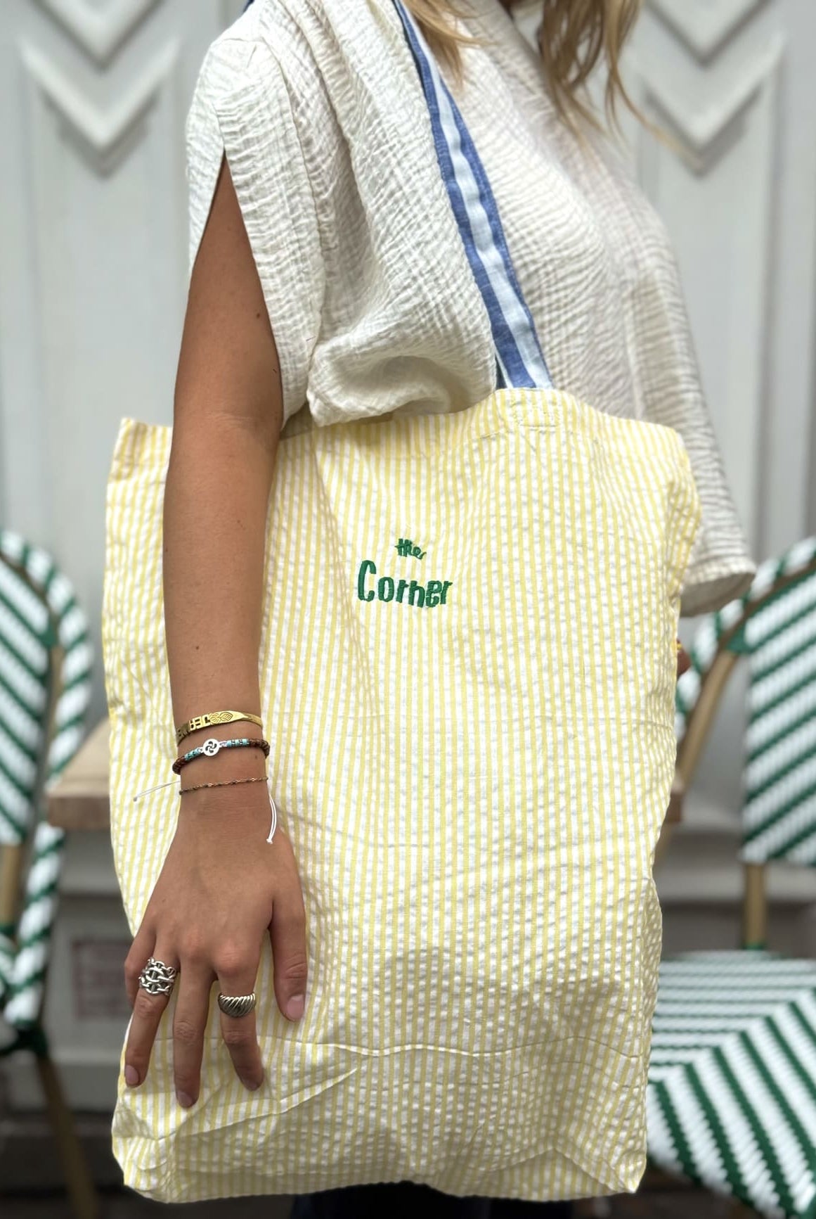 Tote bag personnalise à rayures jaune