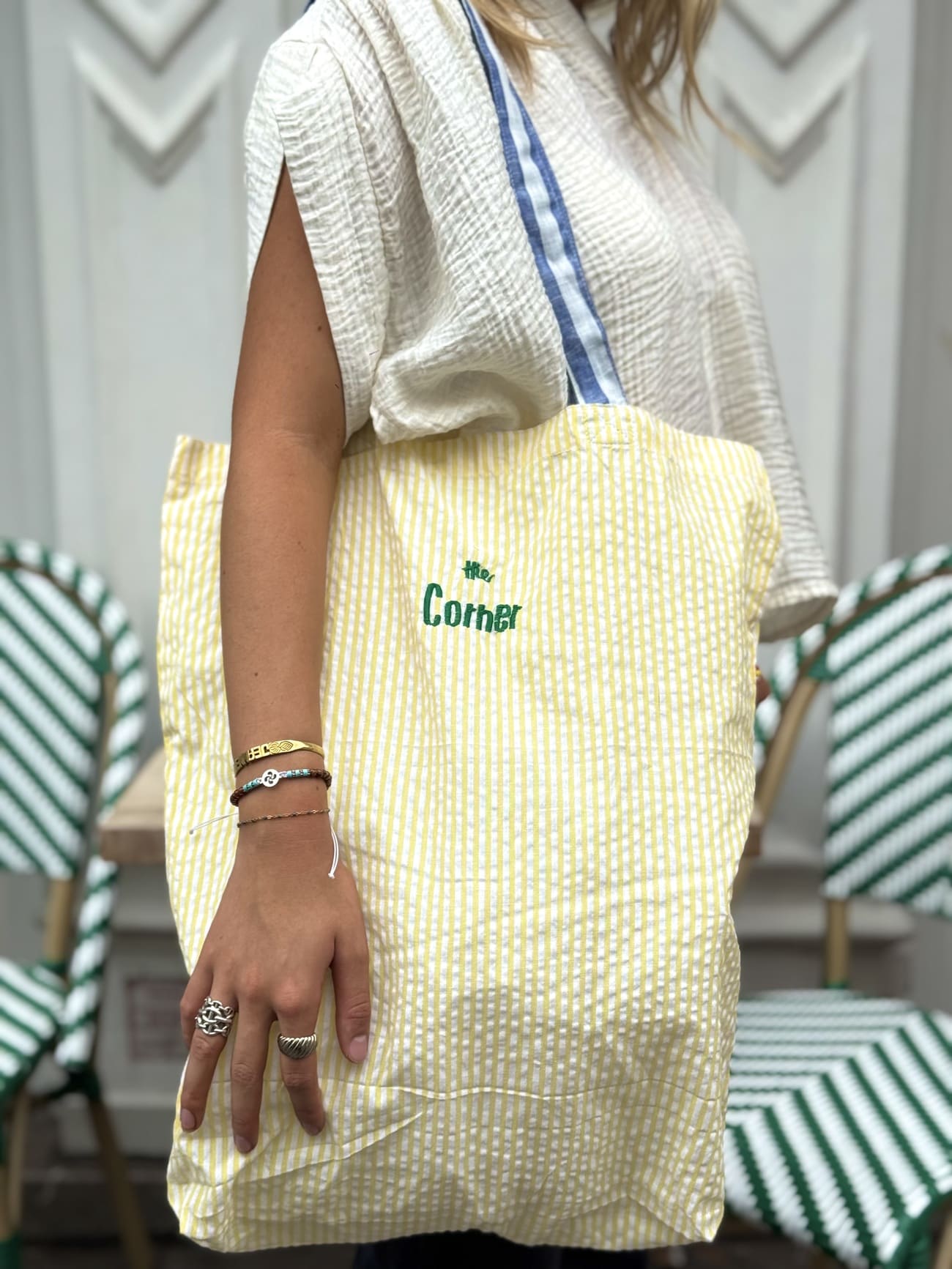 Tote bag personnalise à rayures jaune