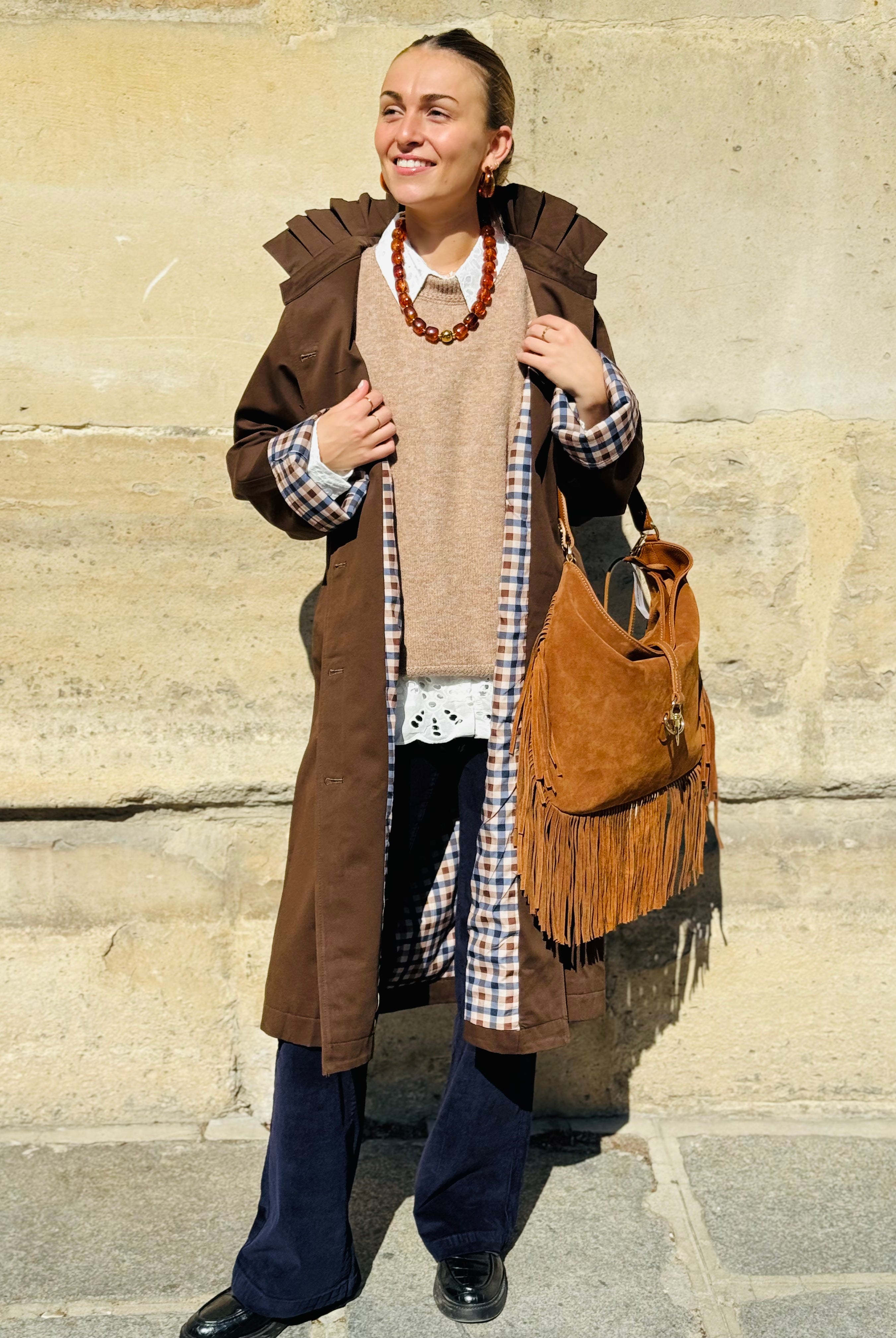 trench marron doublure à carreaux