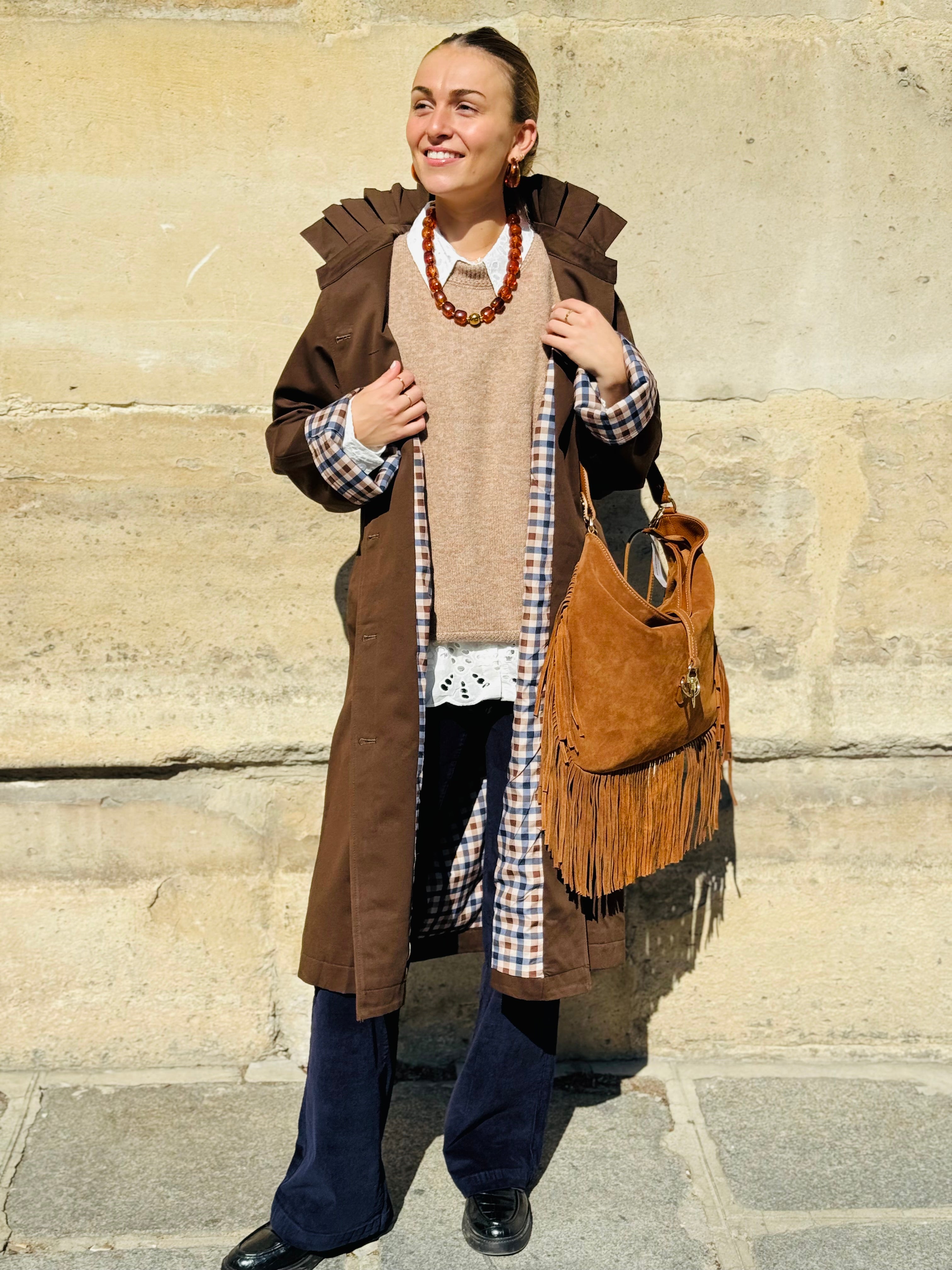 trench marron doublure à carreaux