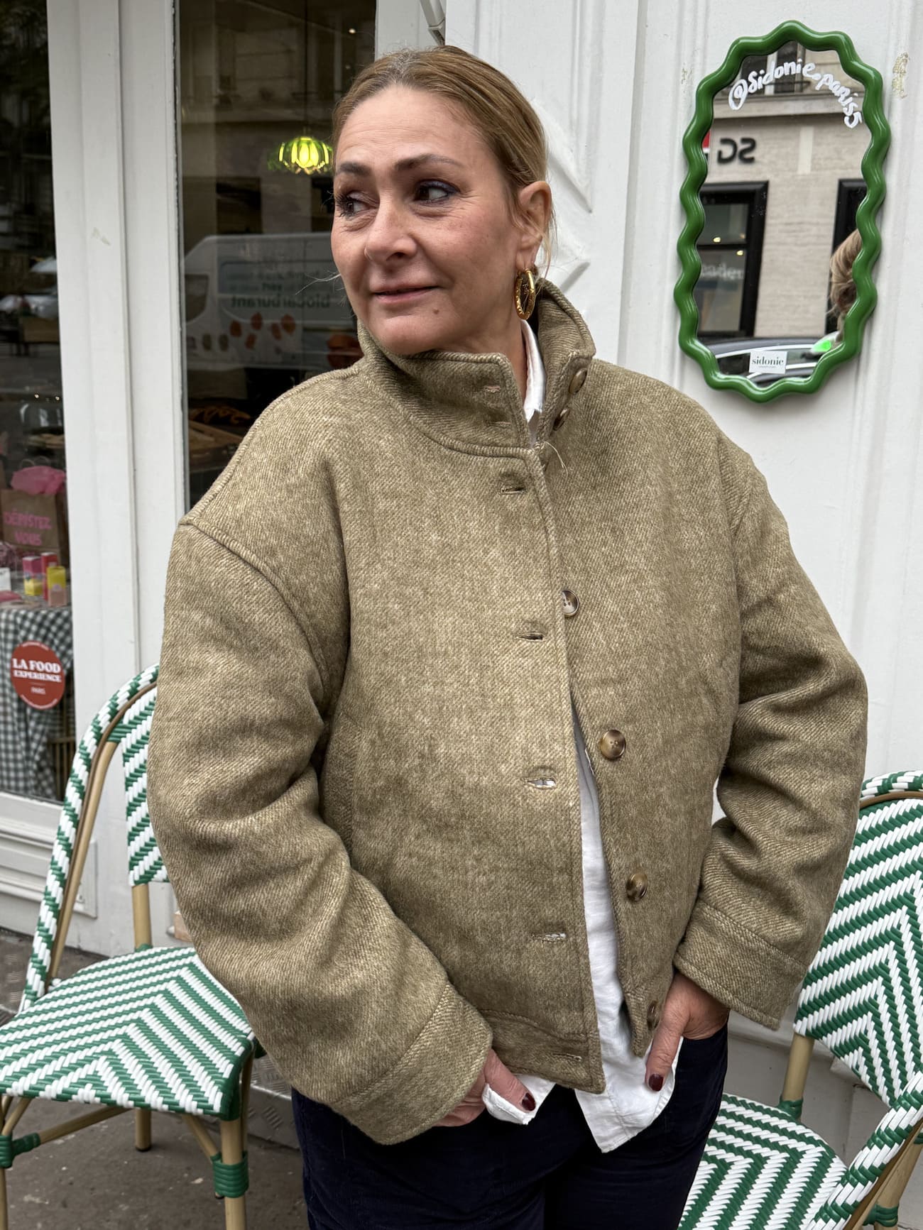 Veste courte chevron kaki vu de face