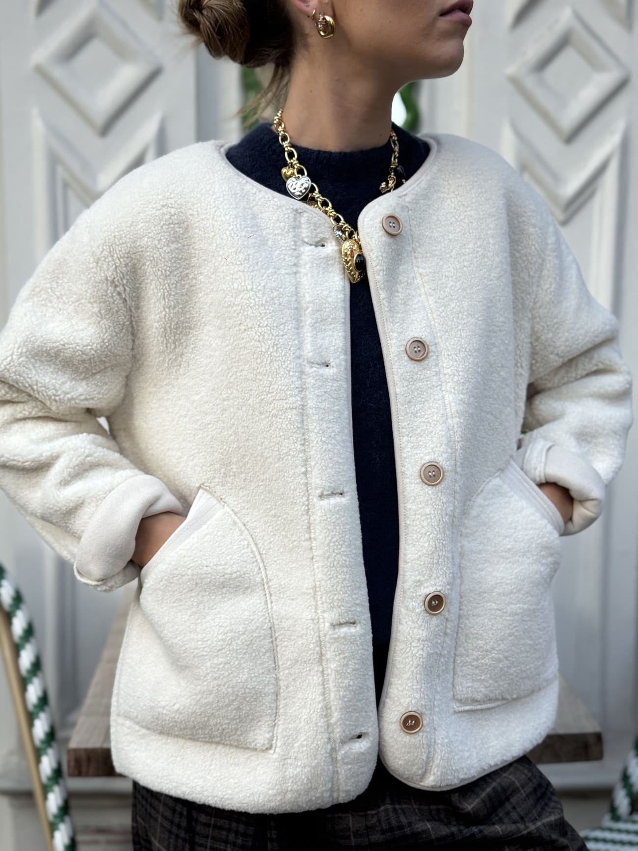 veste sherpa ecru vue de face