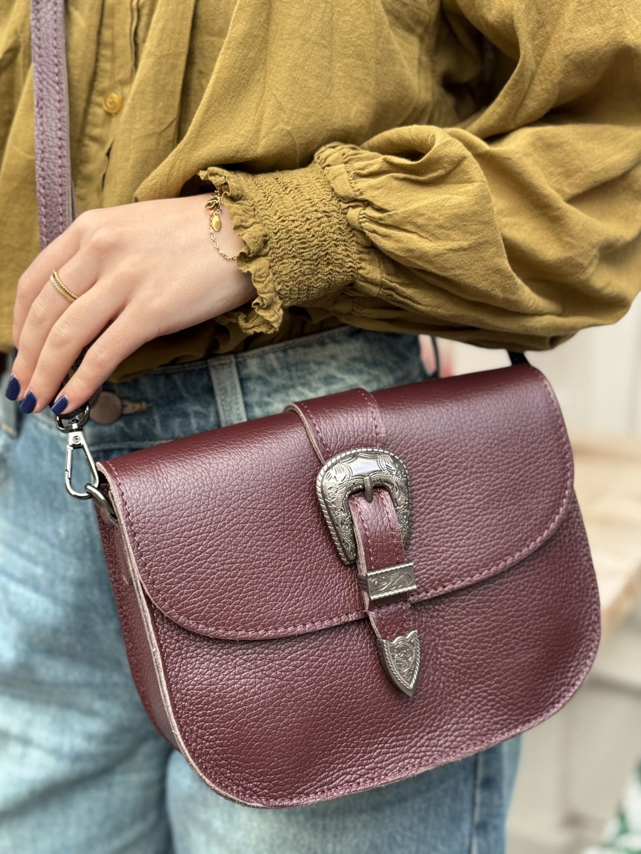 besace en cuir prune rabas