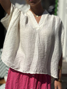 Blouse blanche femme en gaze de coton, vue de face, coupe fluide