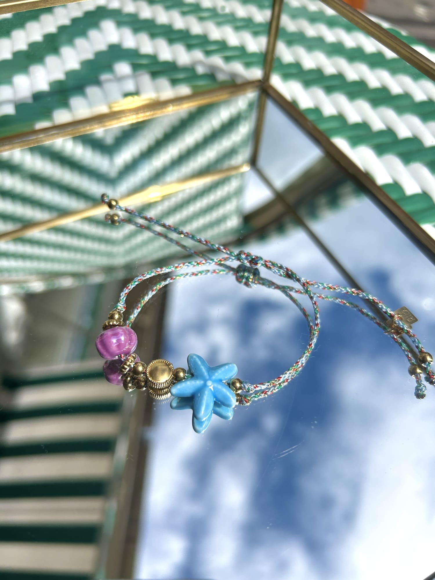 Bracelet femme cordon et perle étoile de mer turquoise 