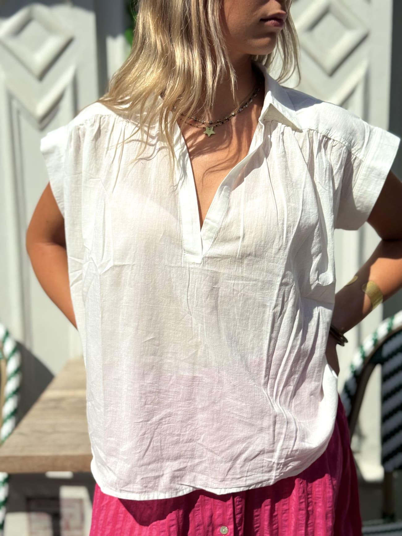 Chemise blanche femme à manches courtes vue de face 