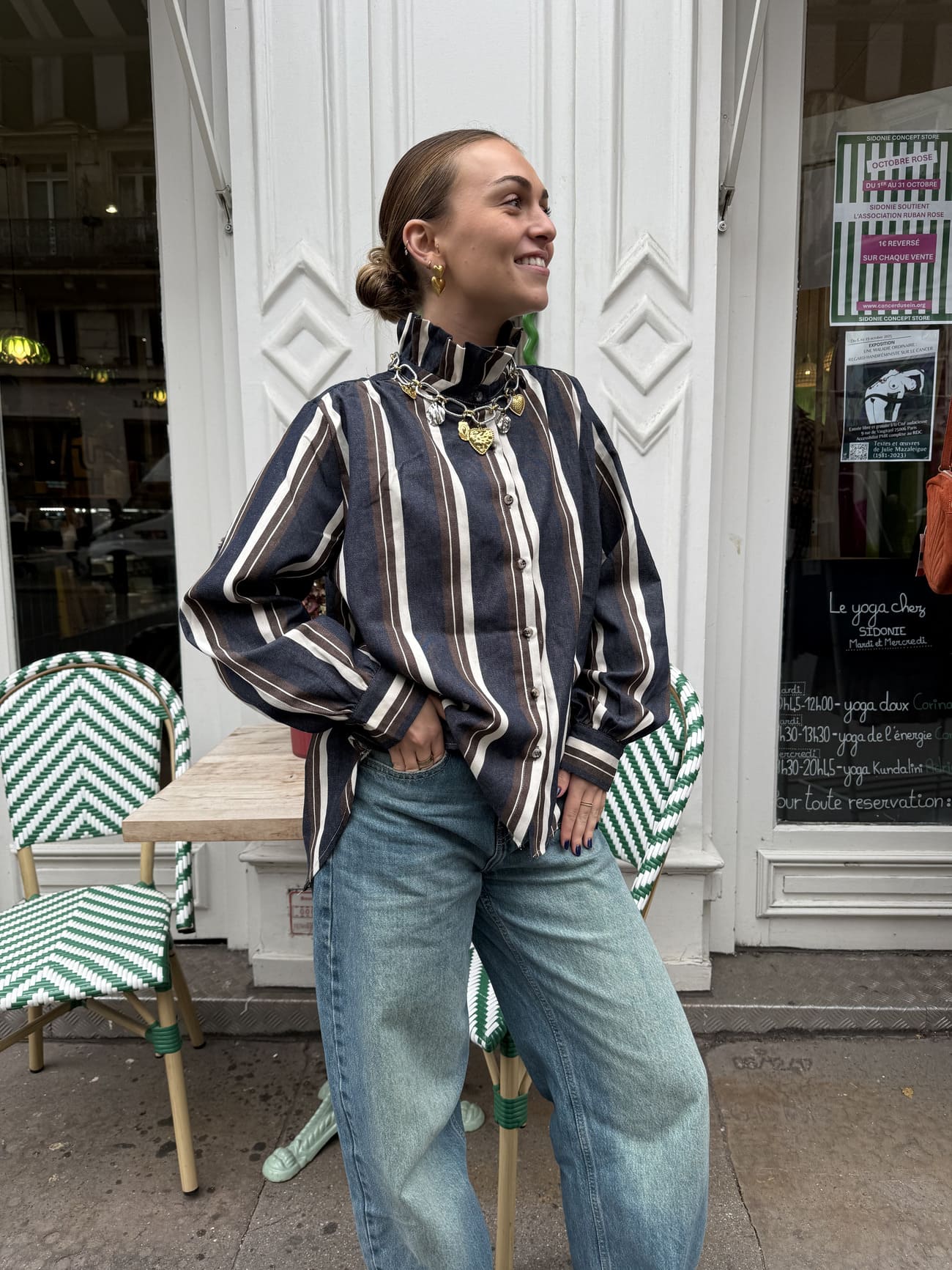 chemise col montant bleu vue de face