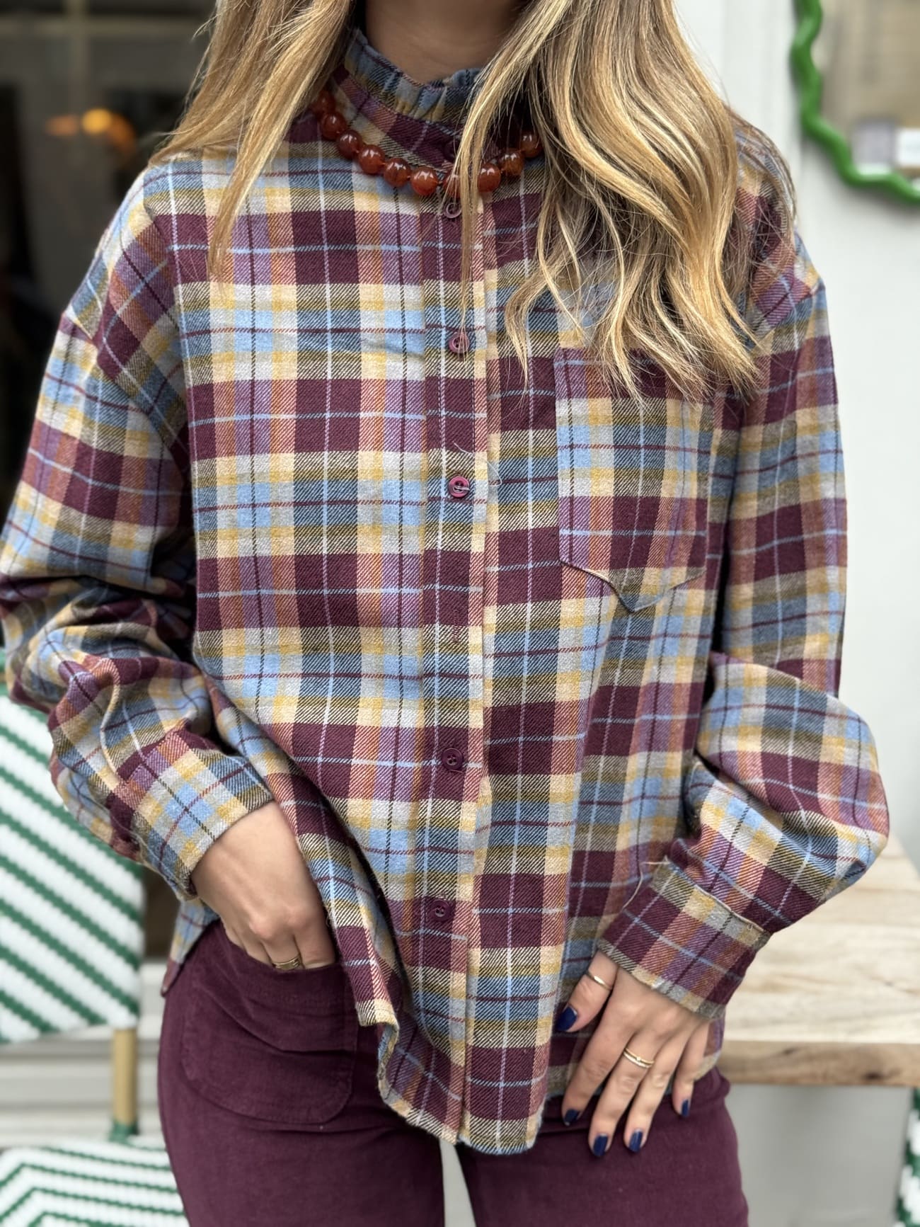 chemise ecossaise bordeaux de face