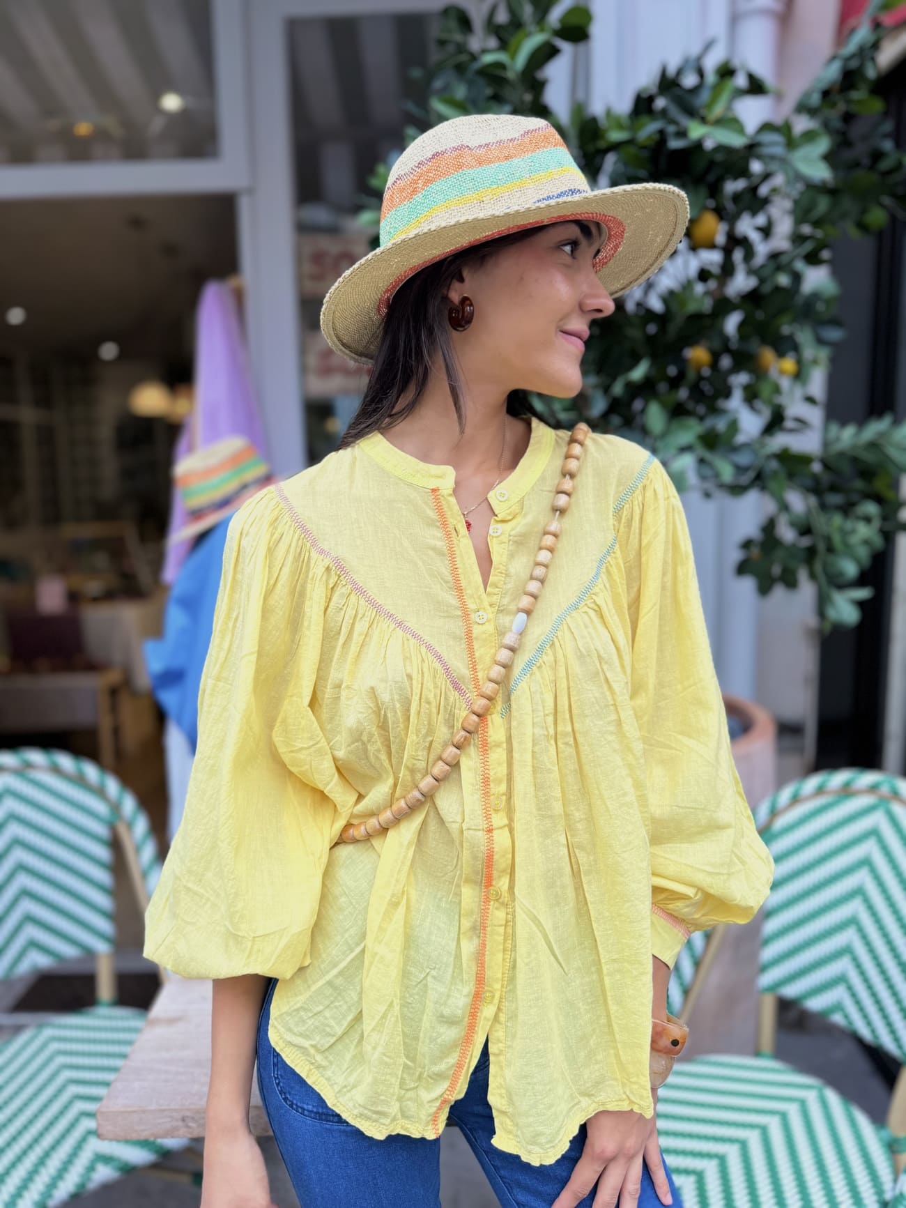 Chemise femme en coton jaune