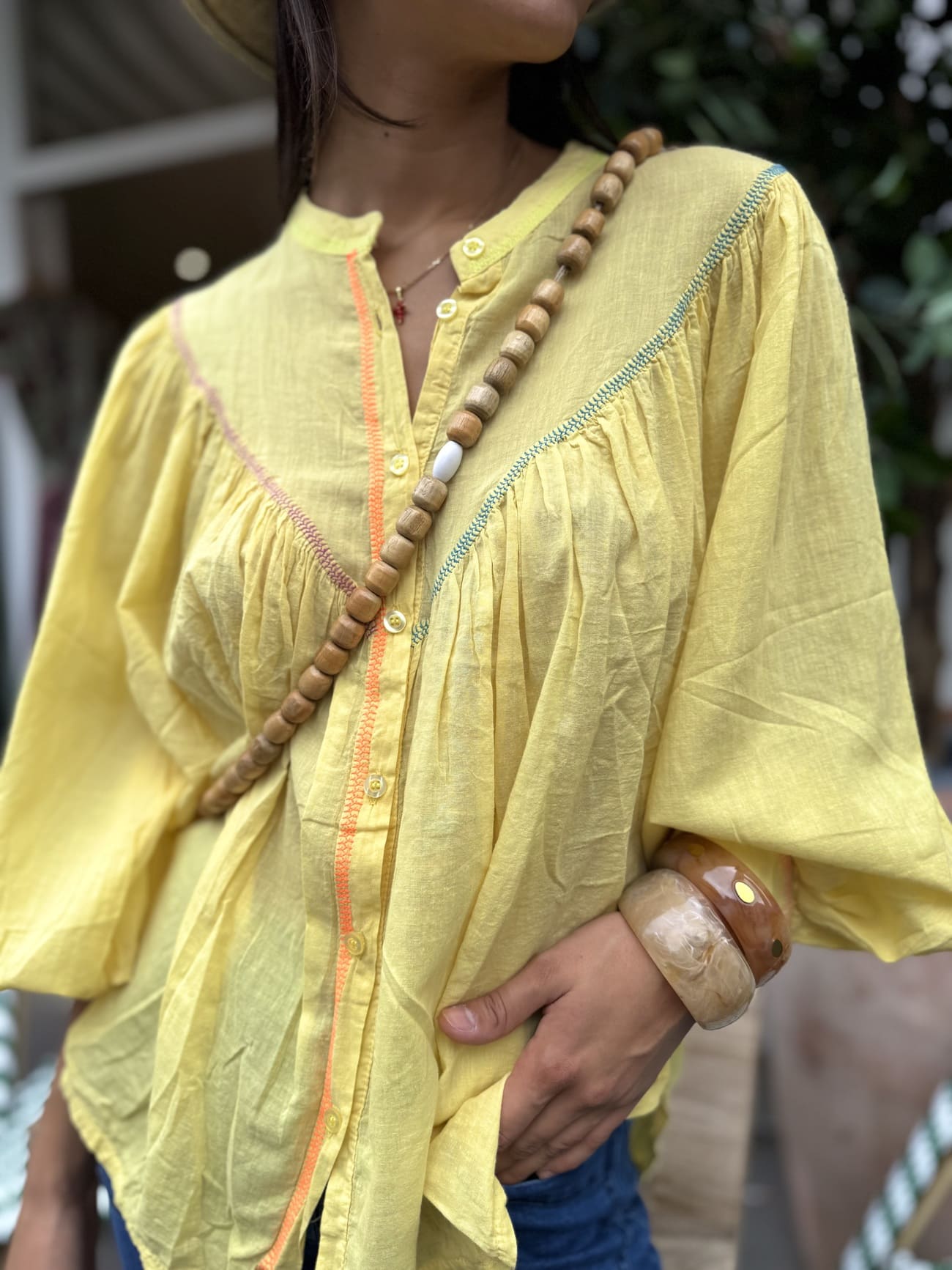 Chemise femme jaune manche bouffante