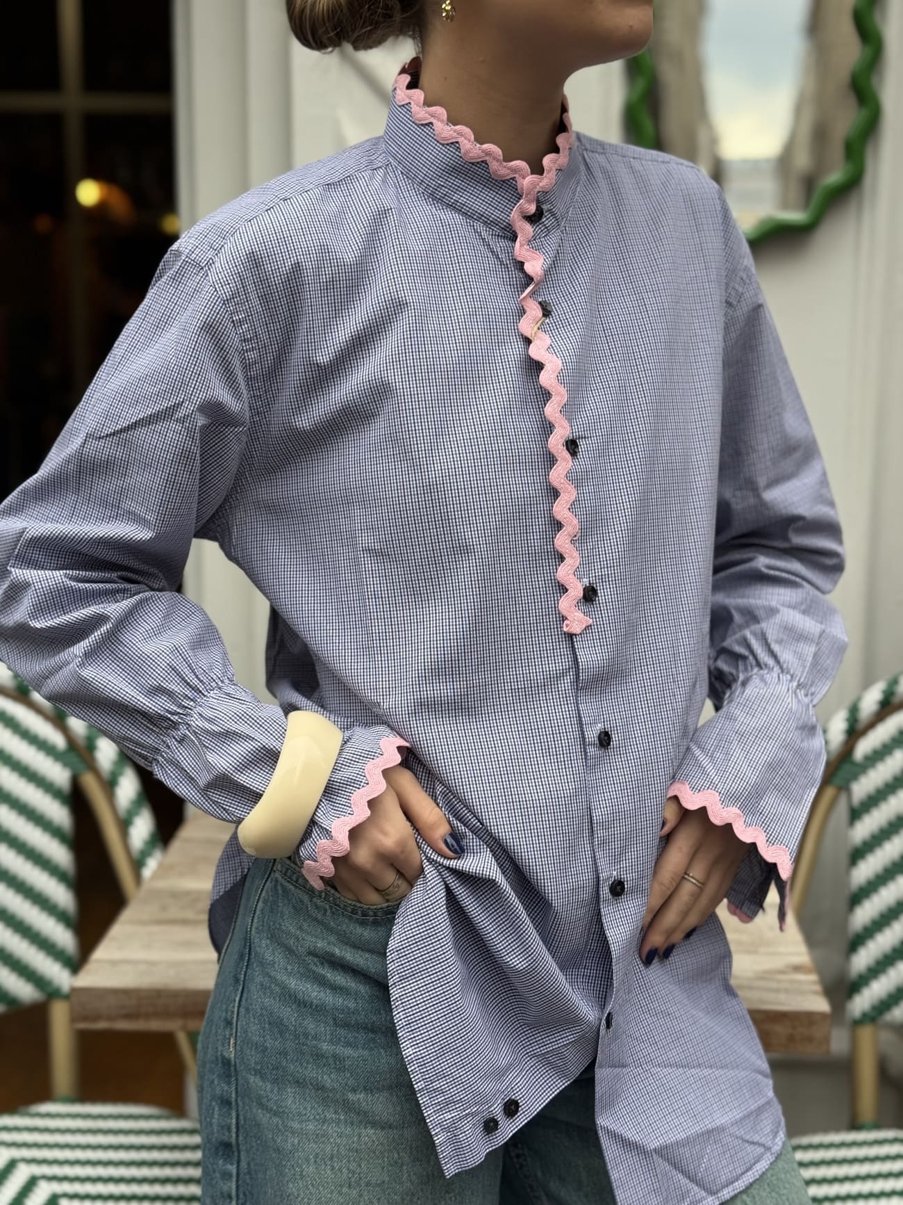 Chemise upcyclée carreaux fins vue de face