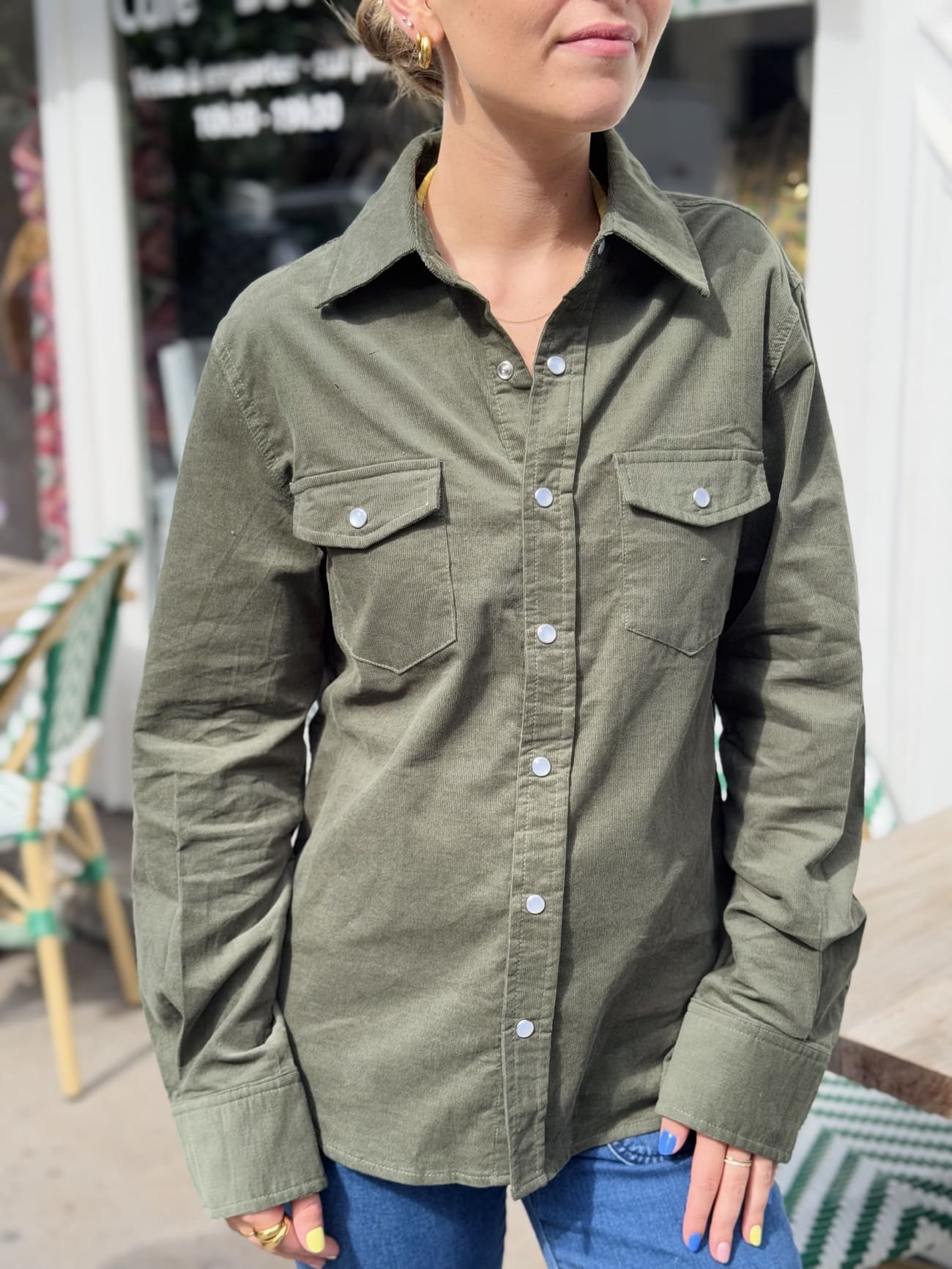 chemise velours vert vue de face