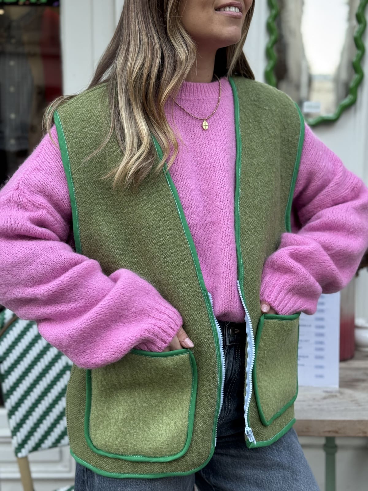 Gilet de laine vert upcyclé