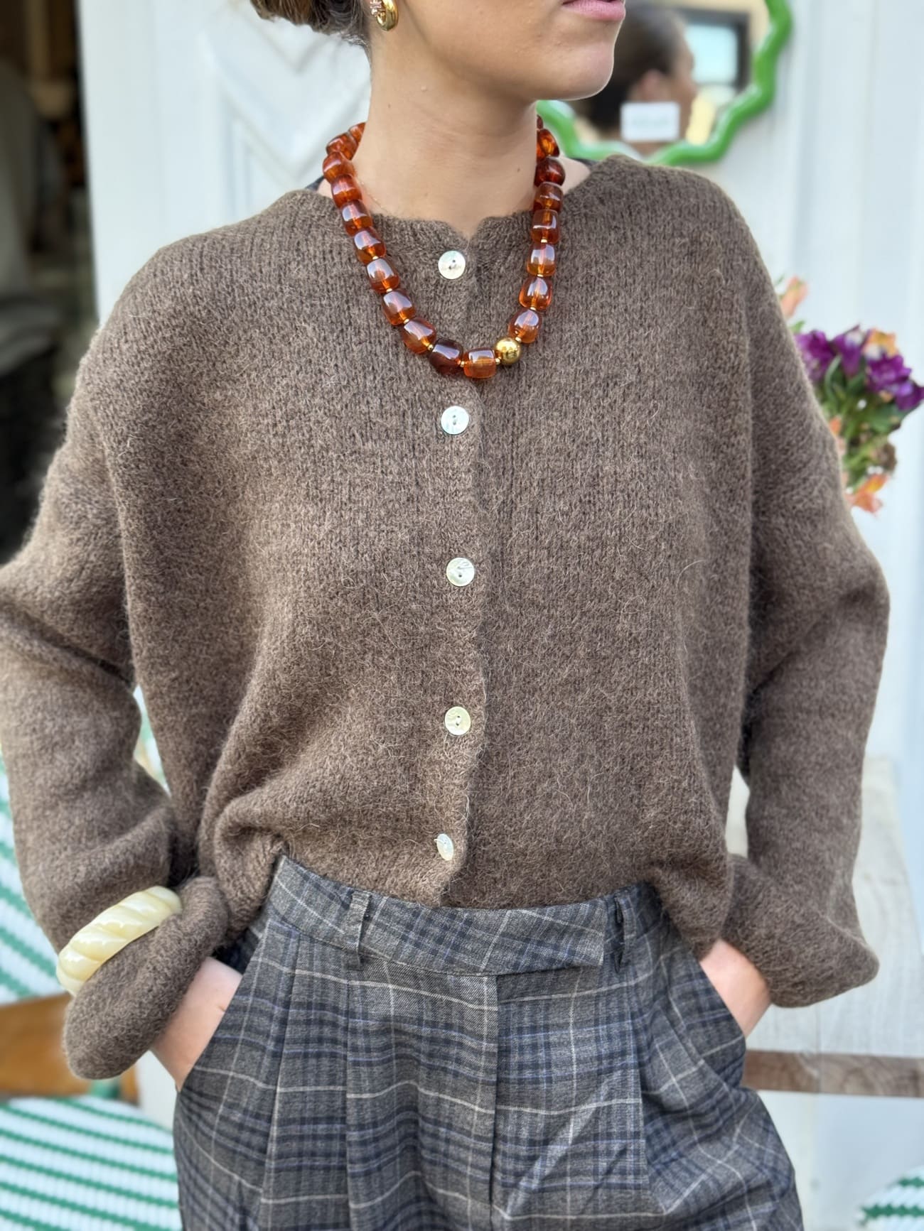 Gilet marron en alpaga vu de face