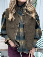 Gilet sans manche pour femme en tissu sherpa kaki