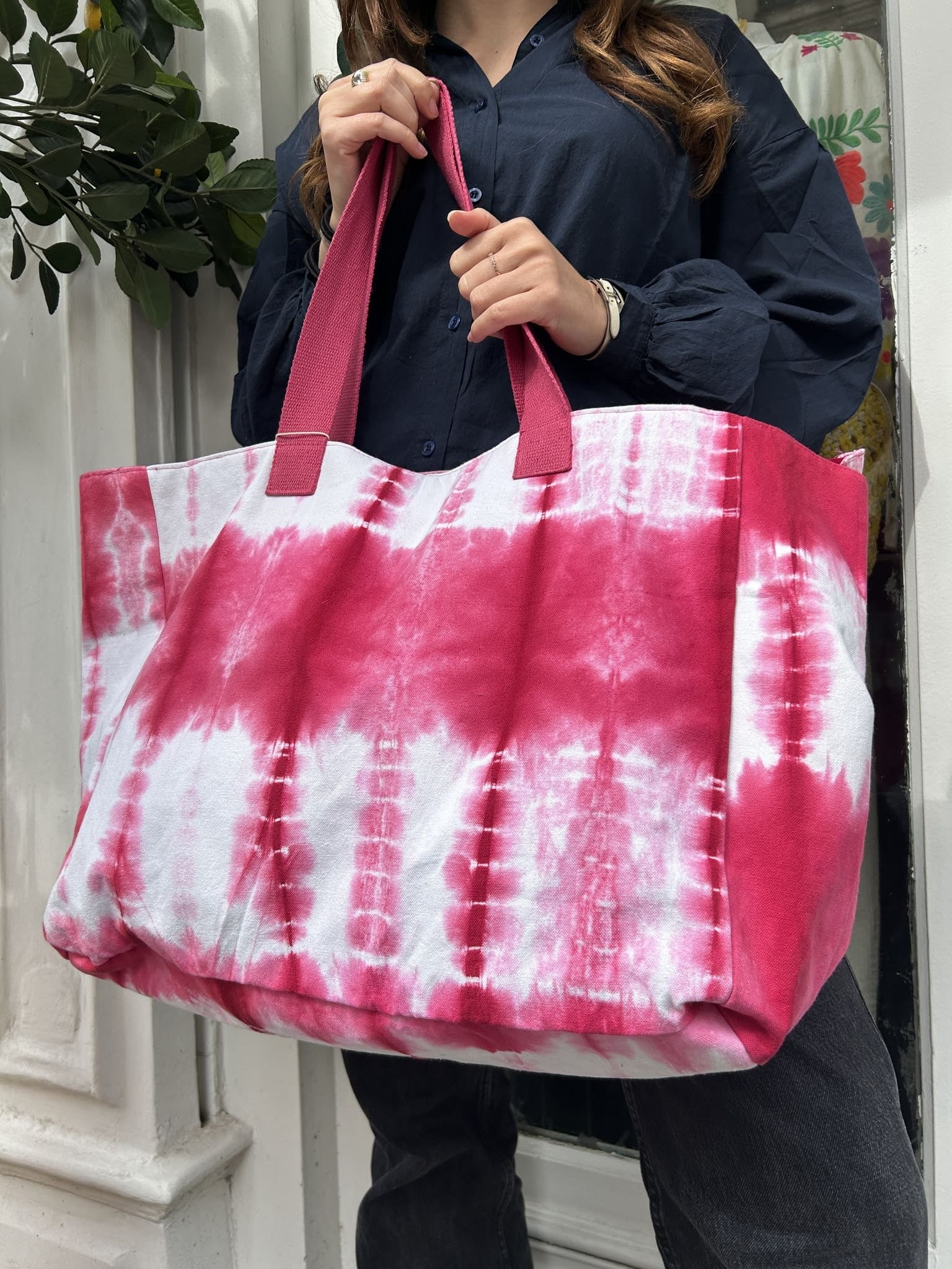 Grand cabas tie & dye rose fuchsia – Vue de face